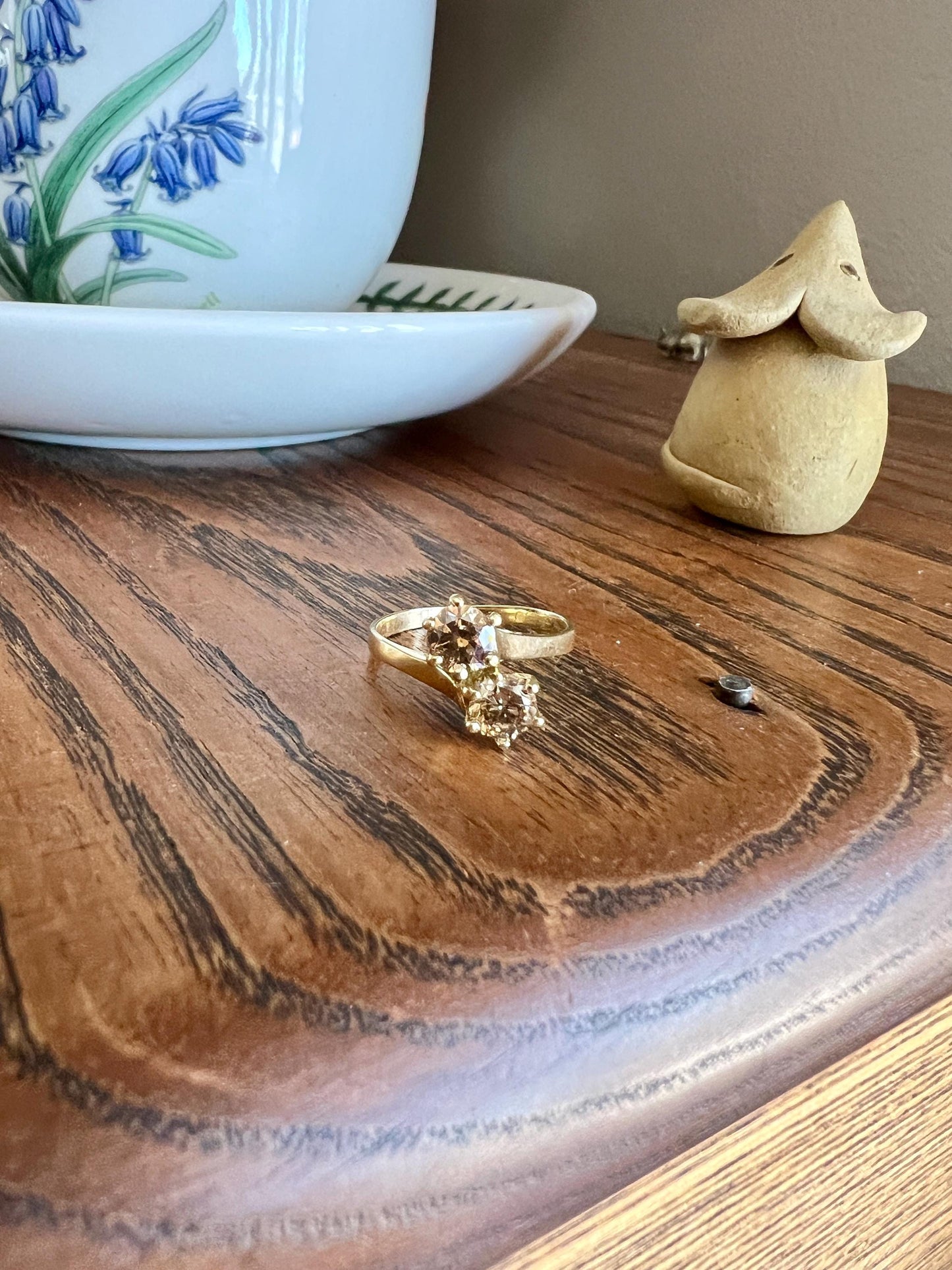 Fancy BROWN 1 Carat Tdw Transitional Cut DIAMOND Toi et Moi Ring 18k Gold Tall Champagne Cognac Stacker French Unique Romantic Gift 1Ctw