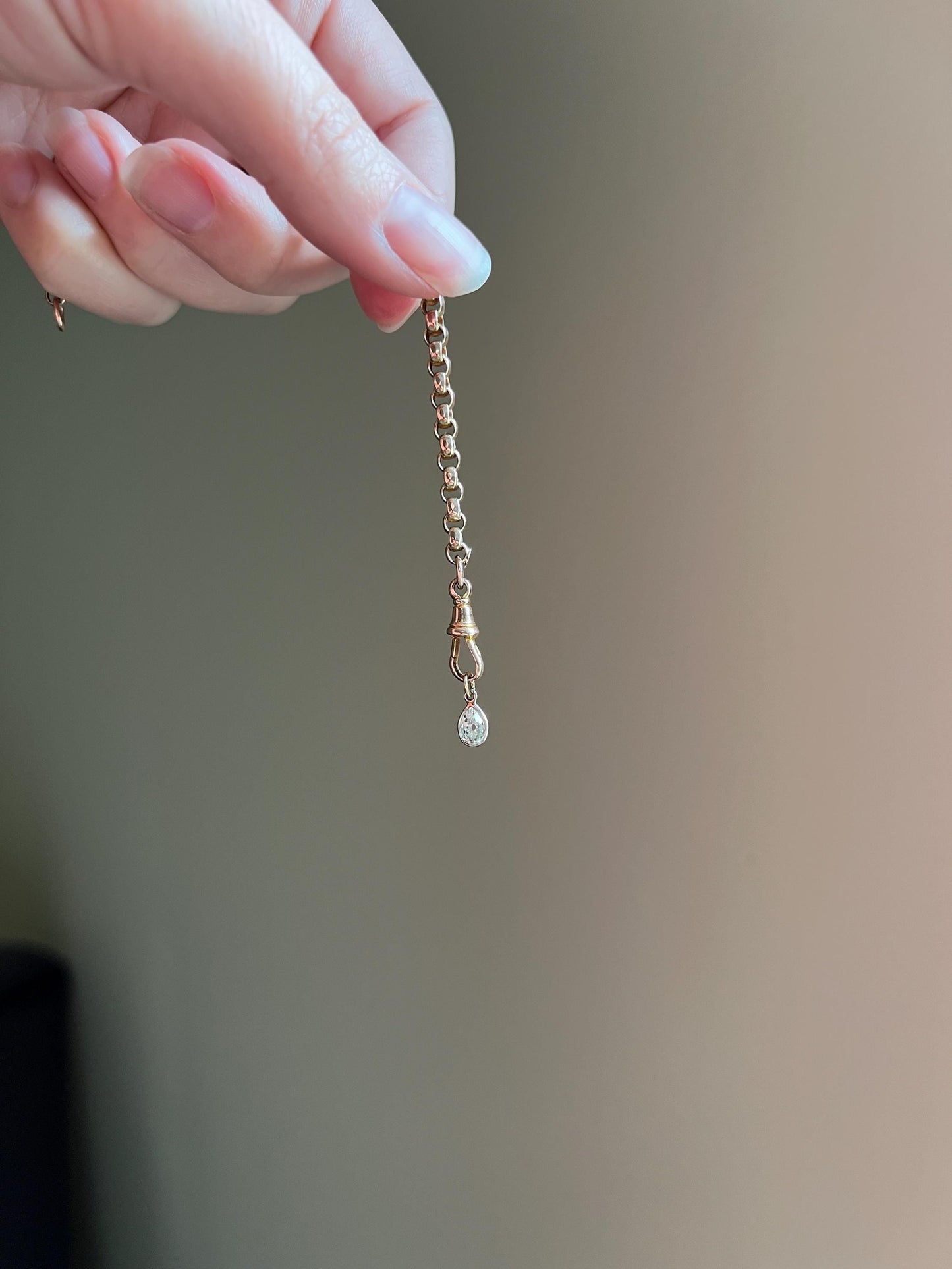 Antique .54 Carat PEAR Natural Old Mine Cut DIAMOND Chunky Dangle Pendant 18k White Gold 9k YG Loop Minimalist Bracelet Necklace Charm OmC