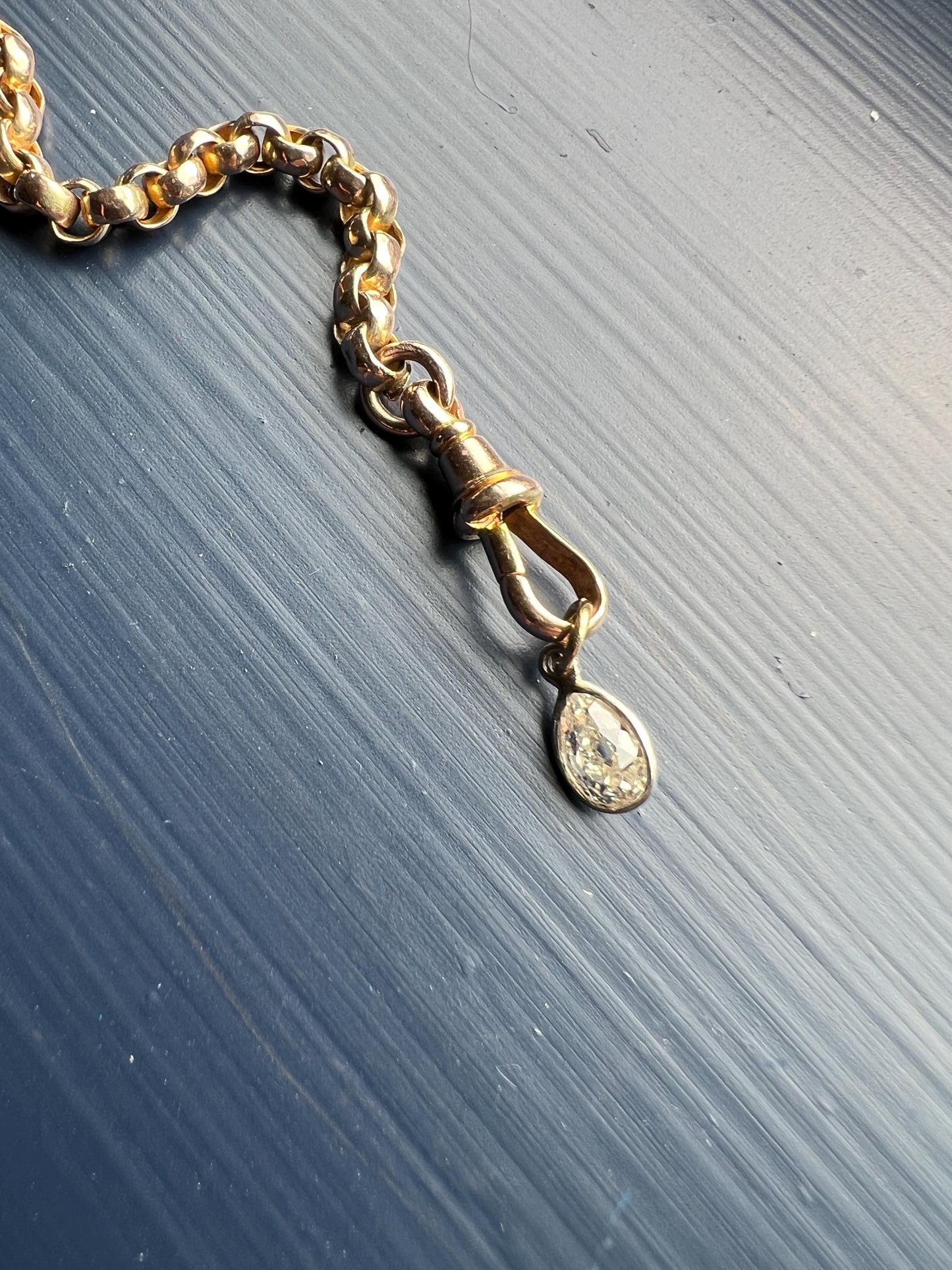 Antique .54 Carat PEAR Natural Old Mine Cut DIAMOND Chunky Dangle Pendant 18k White Gold 9k YG Loop Minimalist Bracelet Necklace Charm OmC