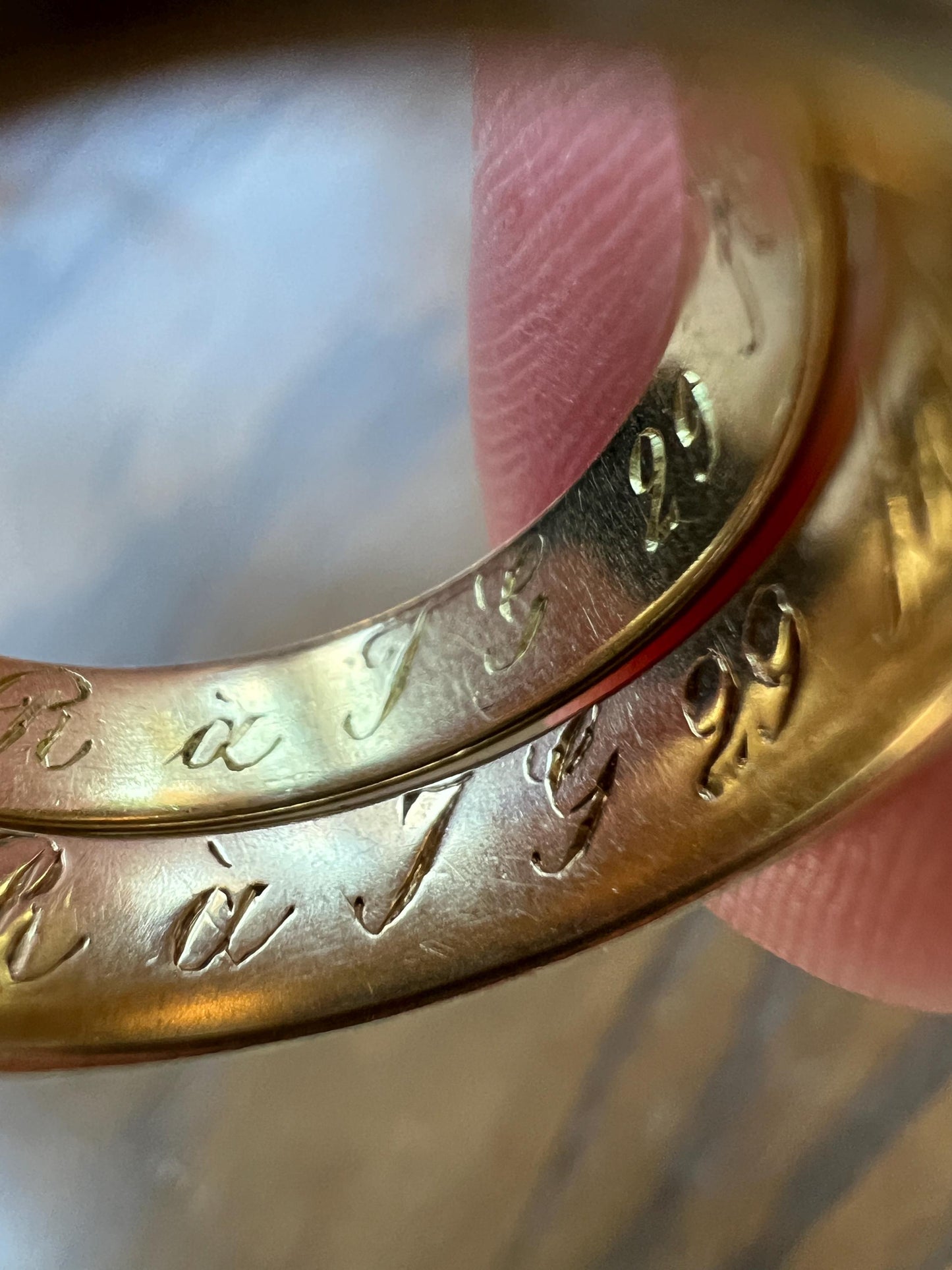 DATED April 29 1909 Edwardian Antique 18k Gold Chunky Wedding Ring Wide Band Hand Engraved Stacker Love Romantic Gift Pair? Available