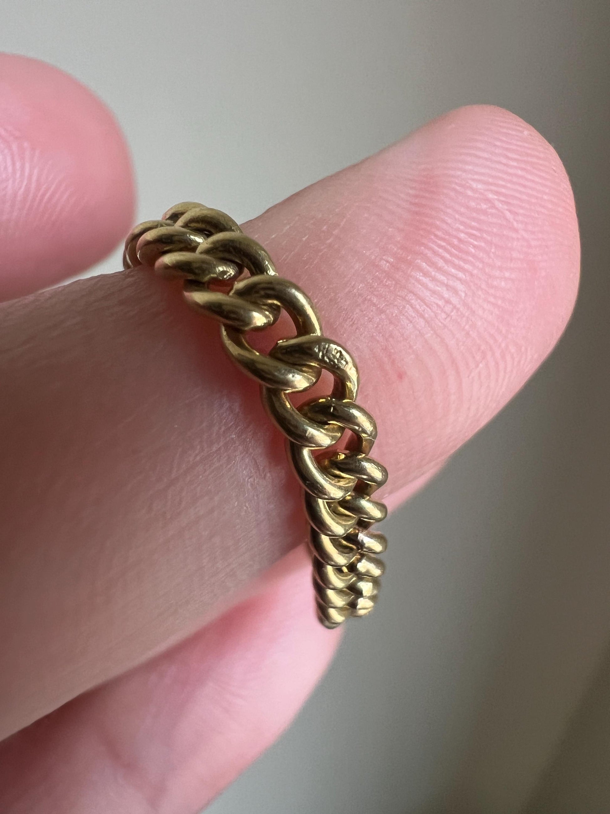 CURB CHAIN RING French Vintage Stacker Band Ring 18k Gold Flexible Texture Eternity Pinky Midi Buttery Glow Cuban Minimalist Gift Unisex Man