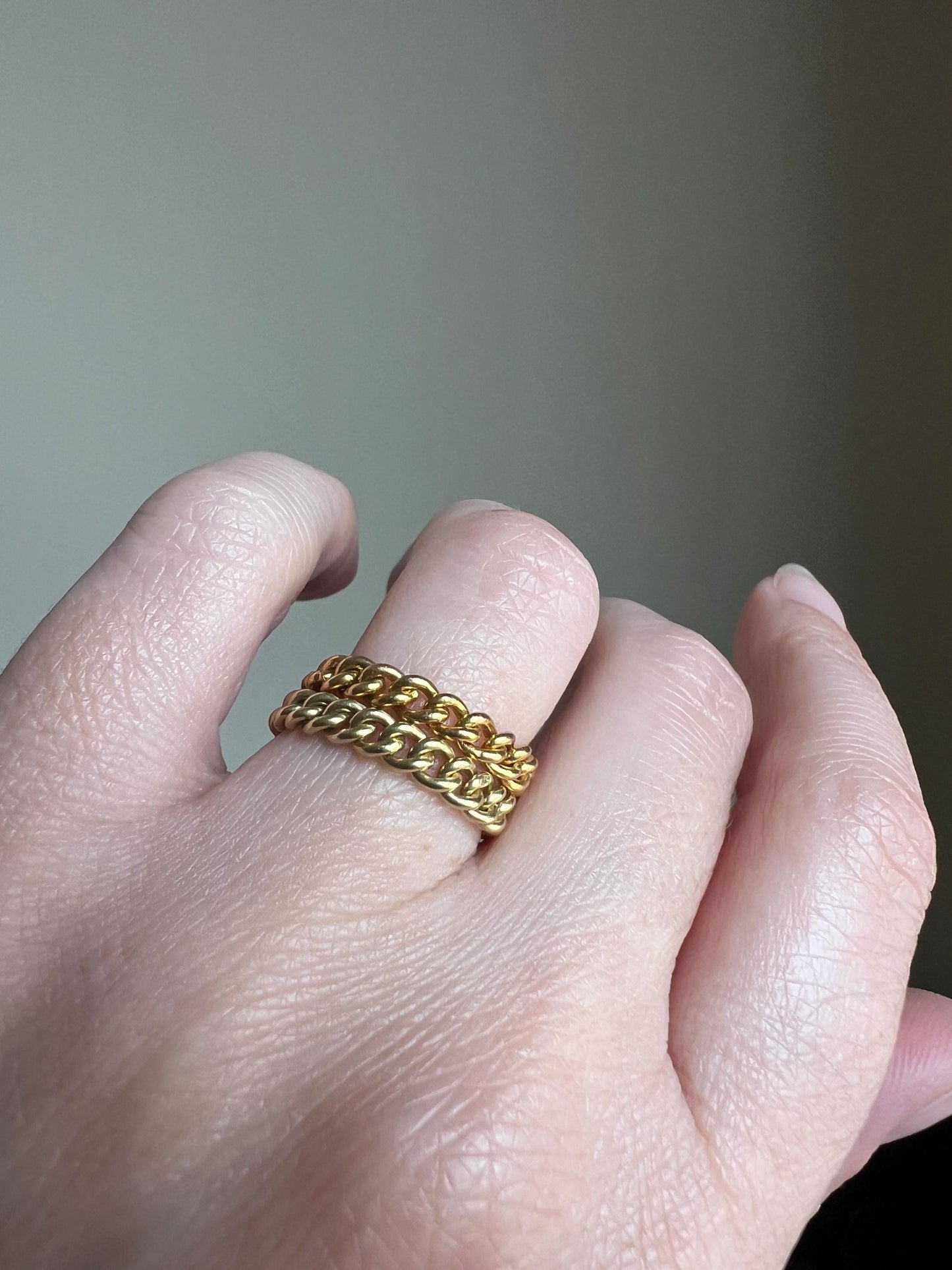 CURB CHAIN RING French Vintage Stacker Band Ring 18k Gold Flexible Texture Eternity Pinky Midi Buttery Glow Cuban Minimalist Gift Unisex Man