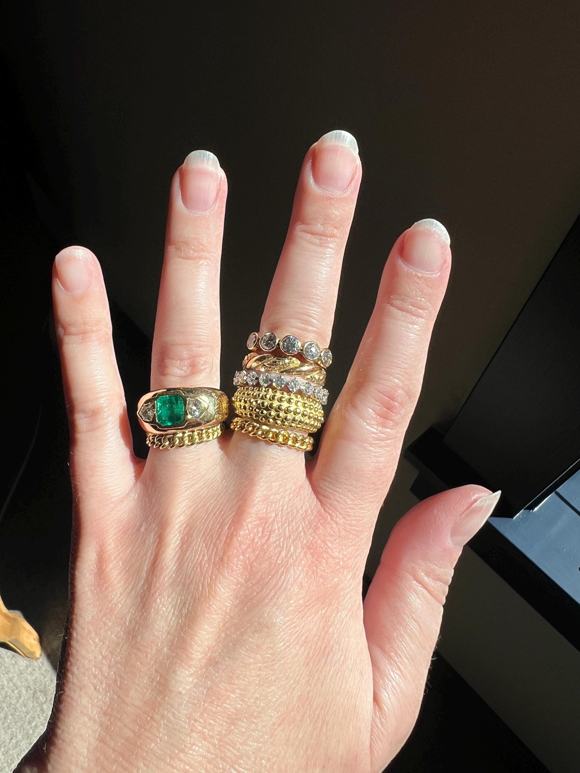 CURB CHAIN RING French Vintage Stacker Band Ring 18k Gold Flexible Texture Eternity Pinky Midi Buttery Glow Cuban Minimalist Gift Unisex Man