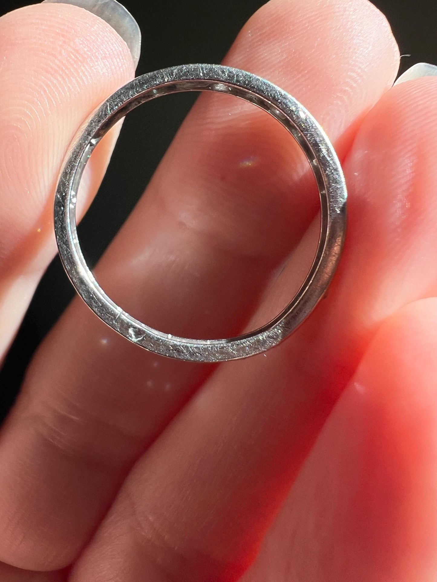 French ANTIQUE Old Mine Single Cut DIAMOND Full Eternity Band PLATINUM Ring Dainty Skinny Stacker Romantic Gift Belle Epoque Edwardian