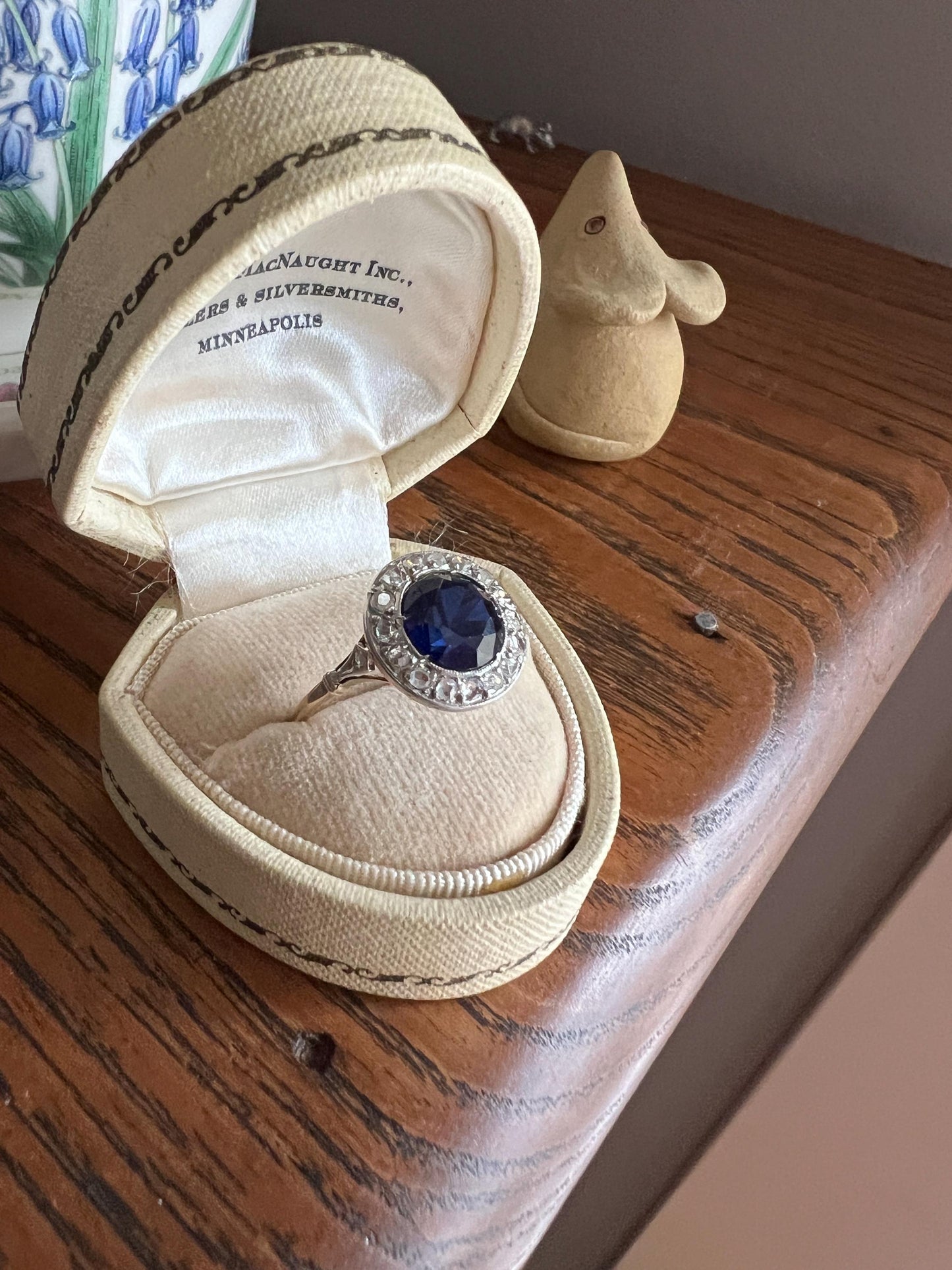 Blue Sapphire Rose Cut DIAMOND Halo Ring French Antique Band Ring 18k Gold Platinum Round Bullseye Target Stacker Romantic Gift