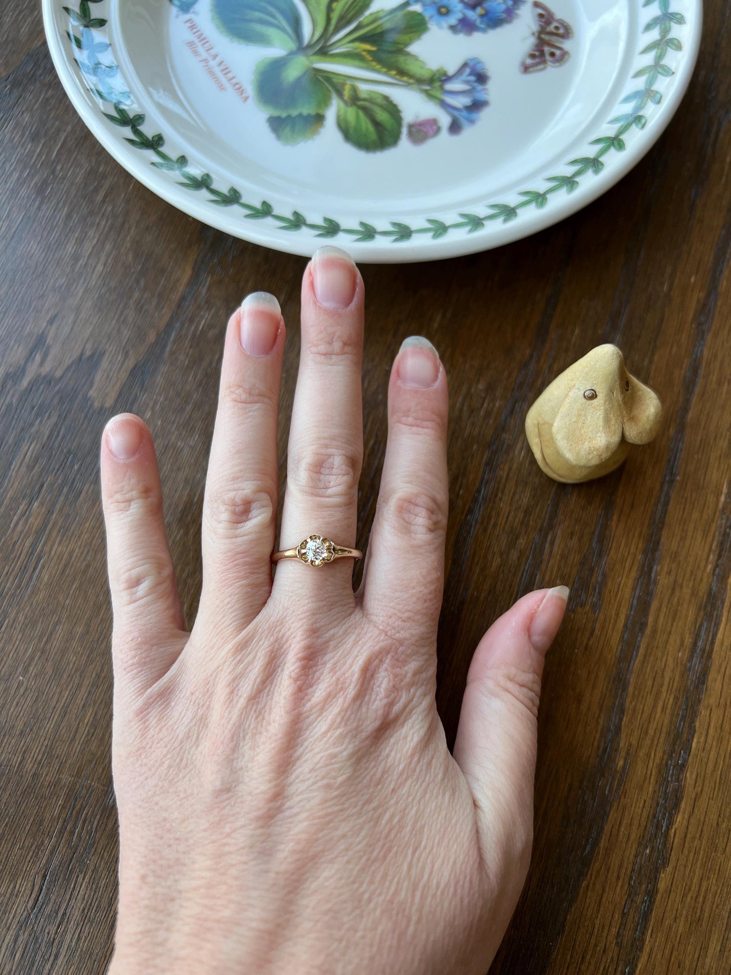 Antique 1/3 Carat Old Mine Cut DIAMOND Eye Clean 14k Gold Ring .33ct Engagement Solitaire Stacker Man Unisex Buttercup Belcher Romantic Gift