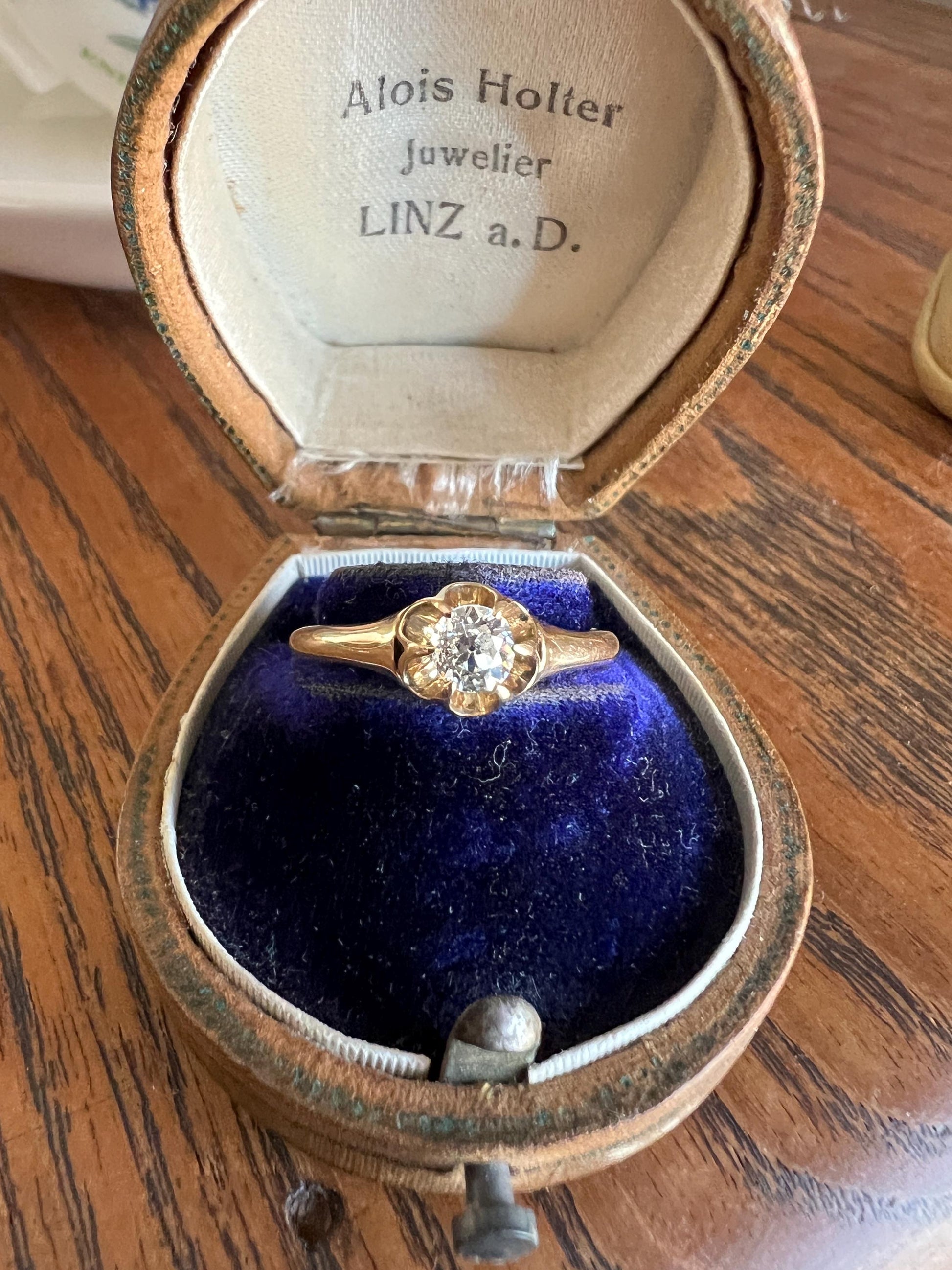 Antique 1/3 Carat Old Mine Cut DIAMOND Eye Clean 14k Gold Ring .33ct Engagement Solitaire Stacker Man Unisex Buttercup Belcher Romantic Gift