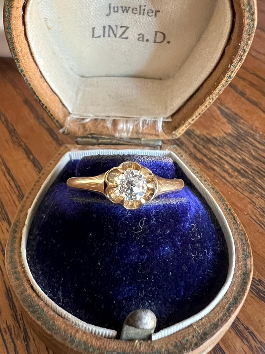Reserved - Antique 1/3 Carat Old Mine Cut DIAMOND Eye Clean 14k Gold Ring .33ct Engagement Solitaire Stacker Unisex Buttercup
