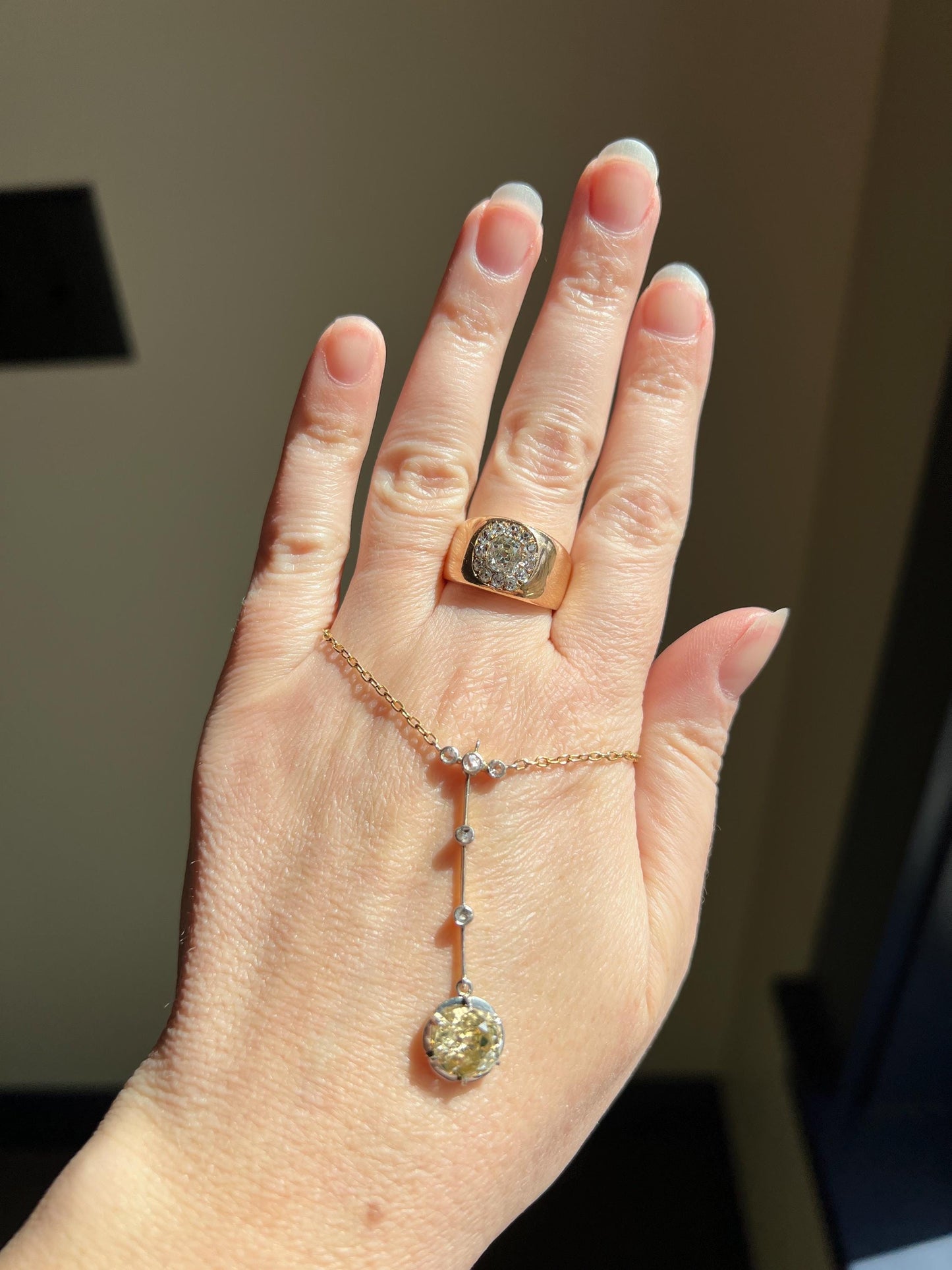 ANTIQUE 1 1/4 Carat Eye Clean Old Mine Cut DIAMONDS Chunky 18k Gold 12mm Wide Cigar Band Cluster Halo Ring French Cobblestone Stacker OmC