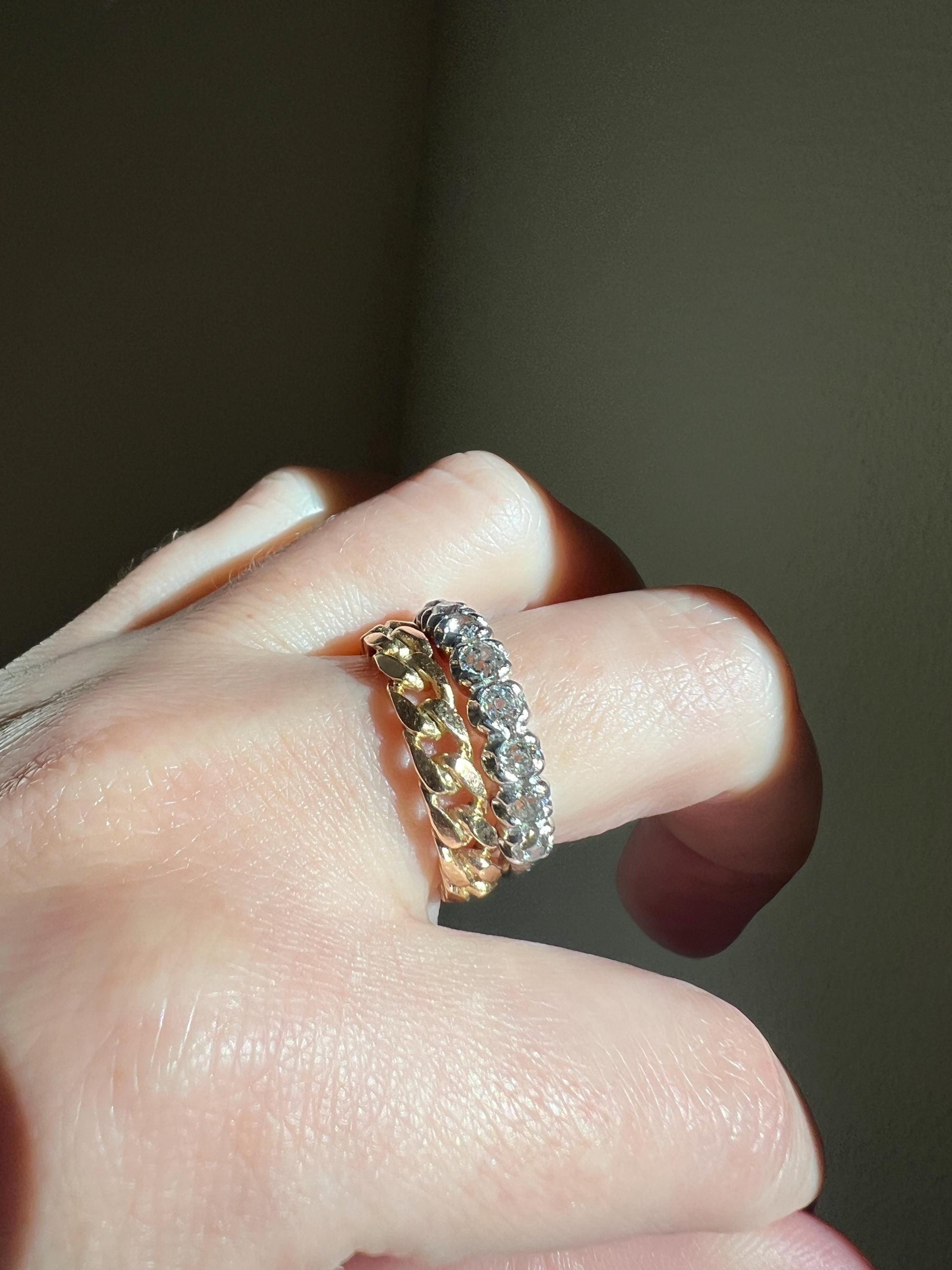 Curb CHAIN Vintage Fixed Band French 18k Gold Ring Full Eternity Hoop Stacker Retro Rope Cuban Link Texture Romantic Gift