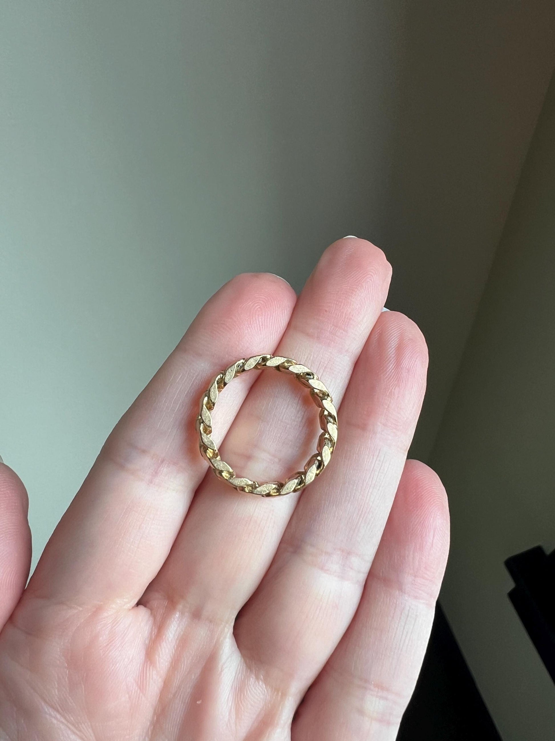 Curb CHAIN Vintage Fixed Band French 18k Gold Ring Full Eternity Hoop Stacker Retro Rope Cuban Link Texture Romantic Gift