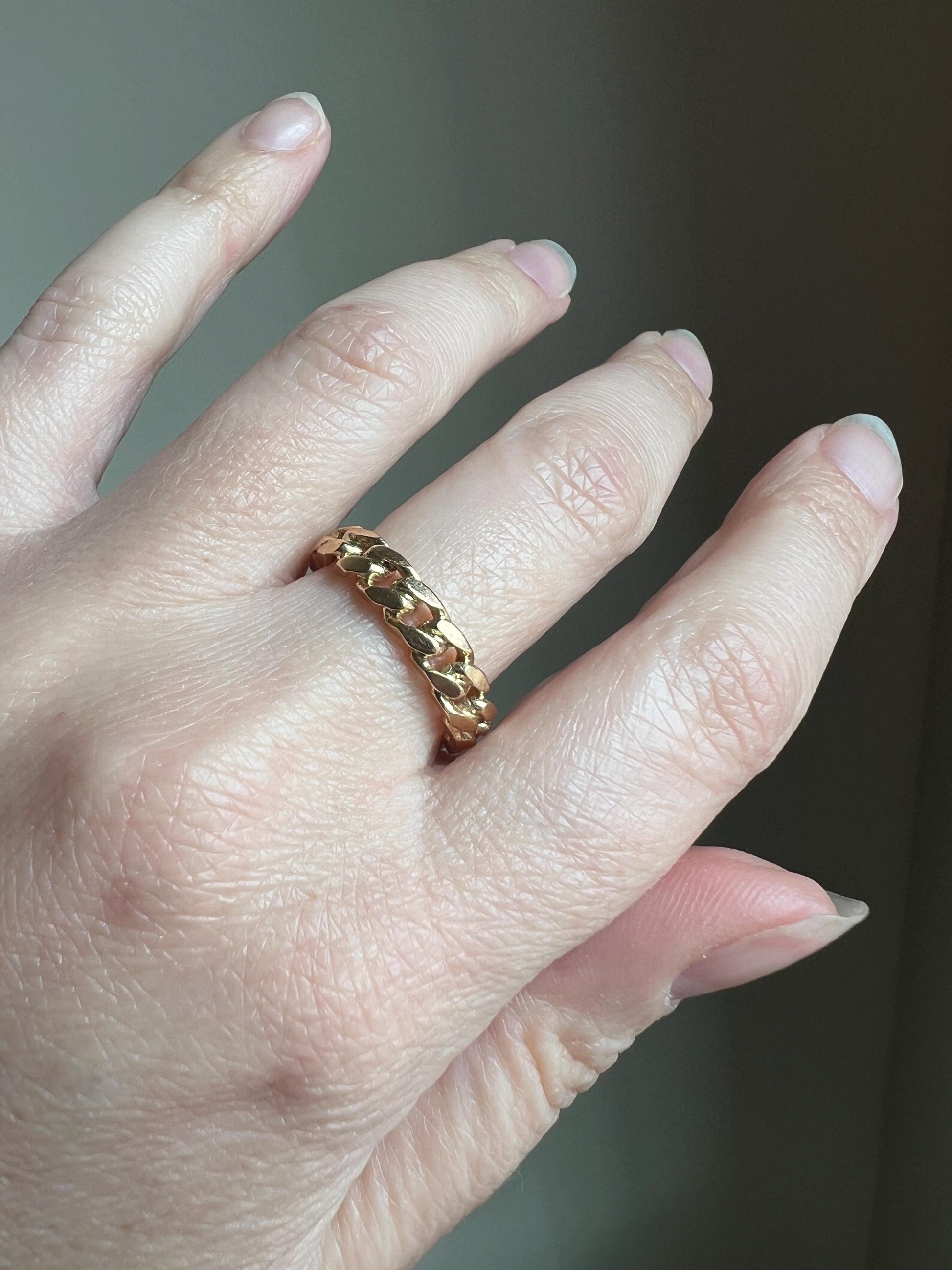 Curb CHAIN Vintage Fixed Band French 18k Gold Ring Full Eternity Hoop Stacker Retro Rope Cuban Link Texture Romantic Gift