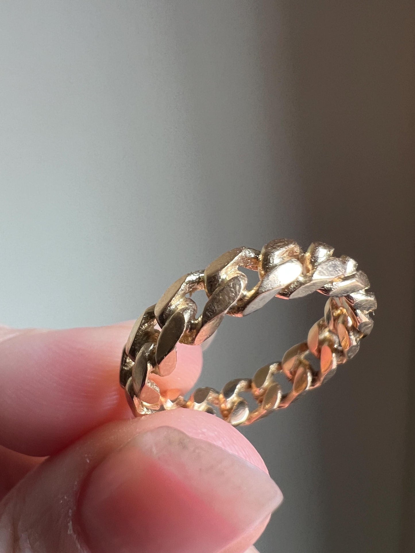 Curb CHAIN Vintage Fixed Band French 18k Gold Ring Full Eternity Hoop Stacker Retro Rope Cuban Link Texture Romantic Gift