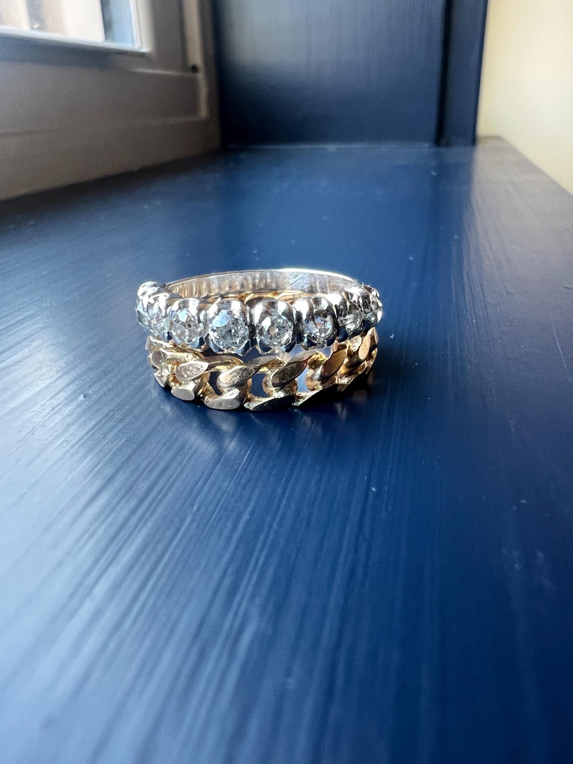 Curb CHAIN Vintage Fixed Band French 18k Gold Ring Full Eternity Hoop Stacker Retro Rope Cuban Link Texture Romantic Gift