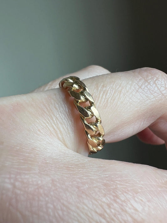 Curb CHAIN Vintage Fixed Band French 18k Gold Ring Full Eternity Hoop Stacker Retro Rope Cuban Link Texture Romantic Gift