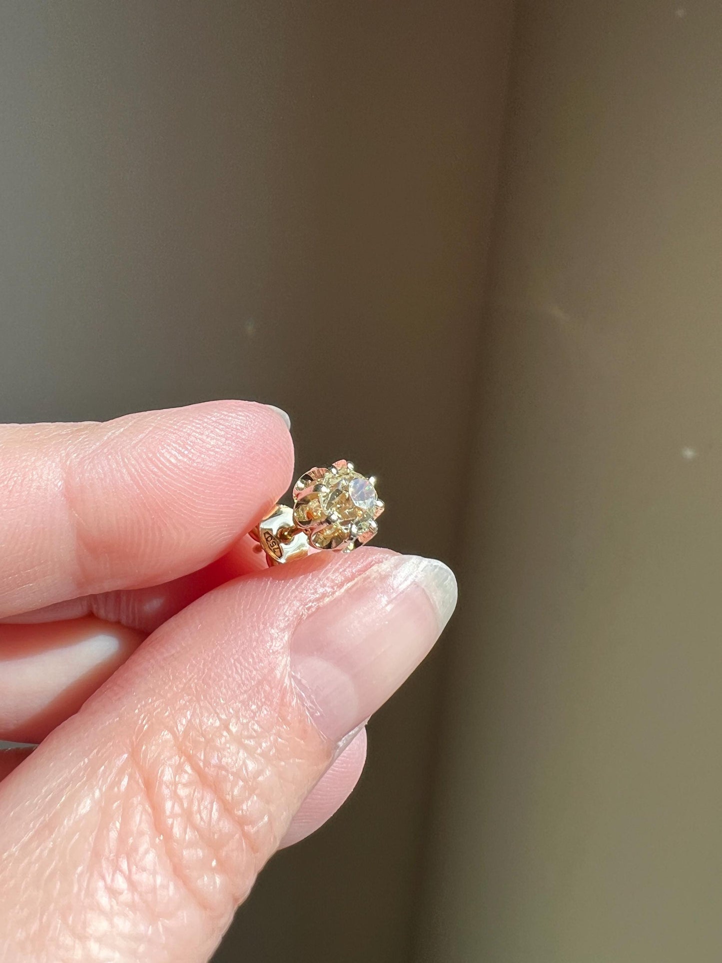 Single Antique .6 Carat Eye Clean Pale Yellow Old Mine Cut DIAMOND Prong Set Stud Earring French 18k Gold Gift Earstack Belle Epoque OMC