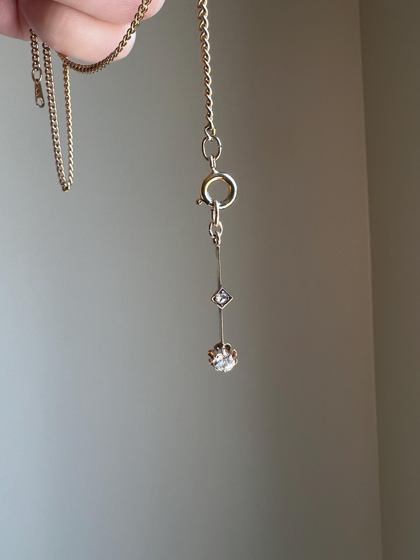 VICTORIAN Antique Old Mine Cut DIAMOND Rose Cut Dangle PENDANT Linear Charm 18k Gold 10k Loop French Belle Epoque Buttercup Minimalist Gift