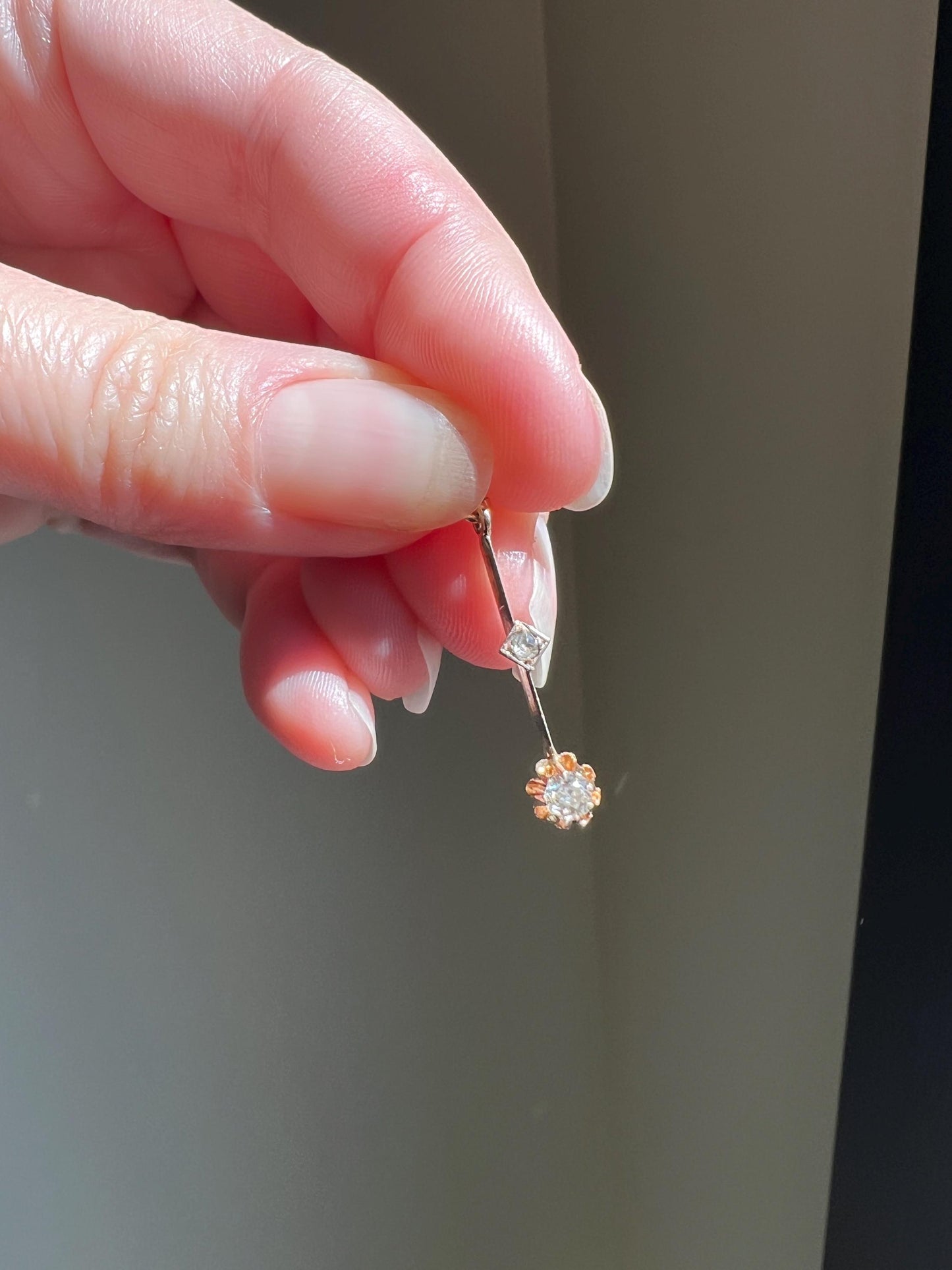 VICTORIAN Antique Old Mine Cut DIAMOND Rose Cut Dangle PENDANT Linear Charm 18k Gold 10k Loop French Belle Epoque Buttercup Minimalist Gift