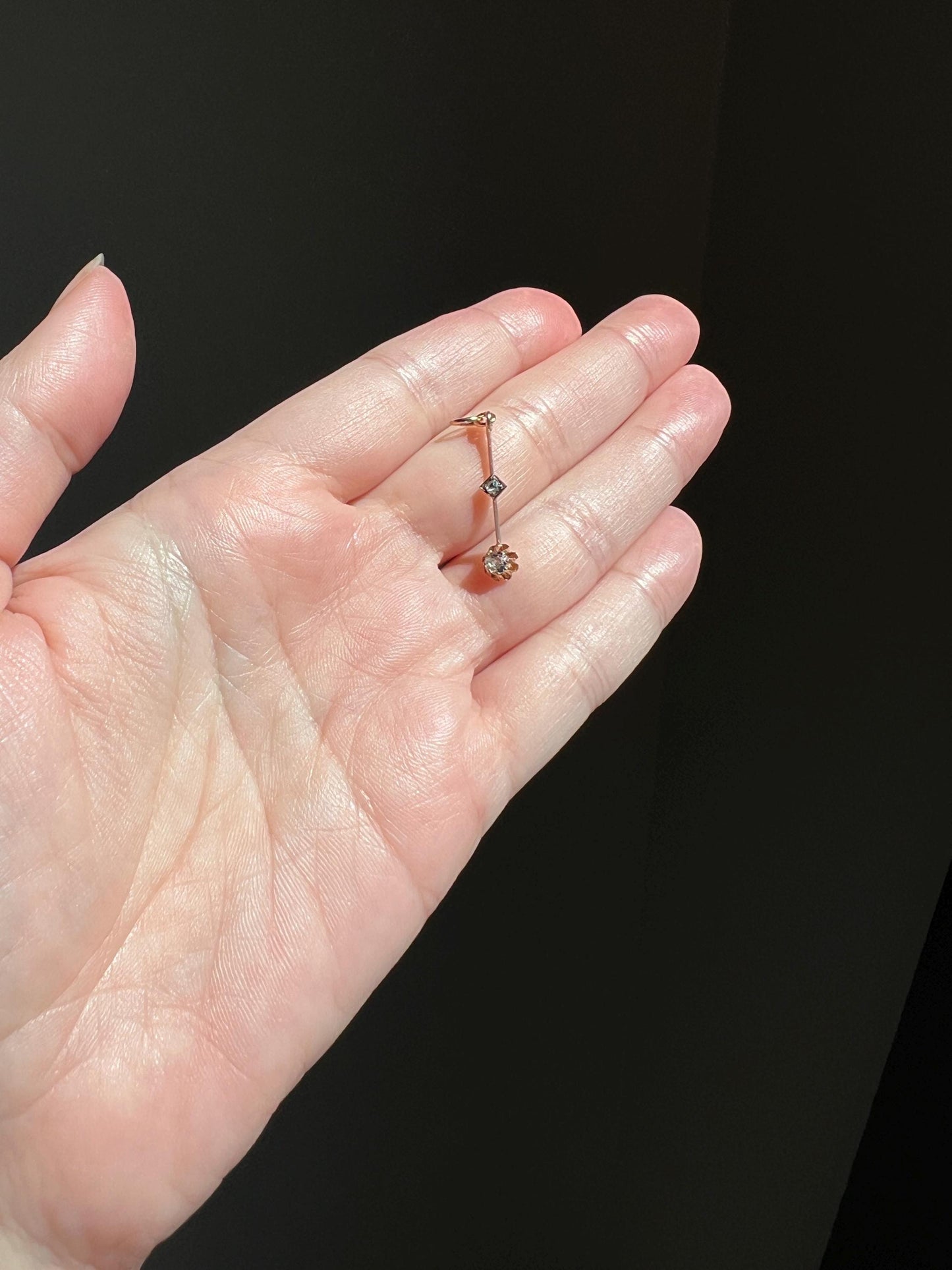 VICTORIAN Antique Old Mine Cut DIAMOND Rose Cut Dangle PENDANT Linear Charm 18k Gold 10k Loop French Belle Epoque Buttercup Minimalist Gift