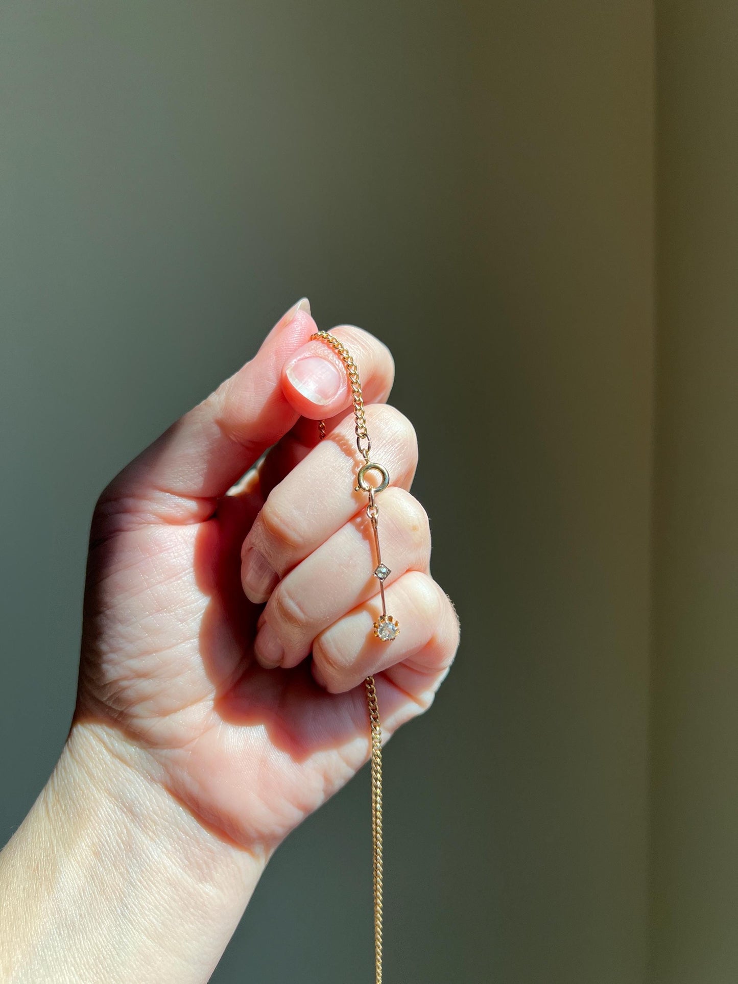 VICTORIAN Antique Old Mine Cut DIAMOND Rose Cut Dangle PENDANT Linear Charm 18k Gold 10k Loop French Belle Epoque Buttercup Minimalist Gift