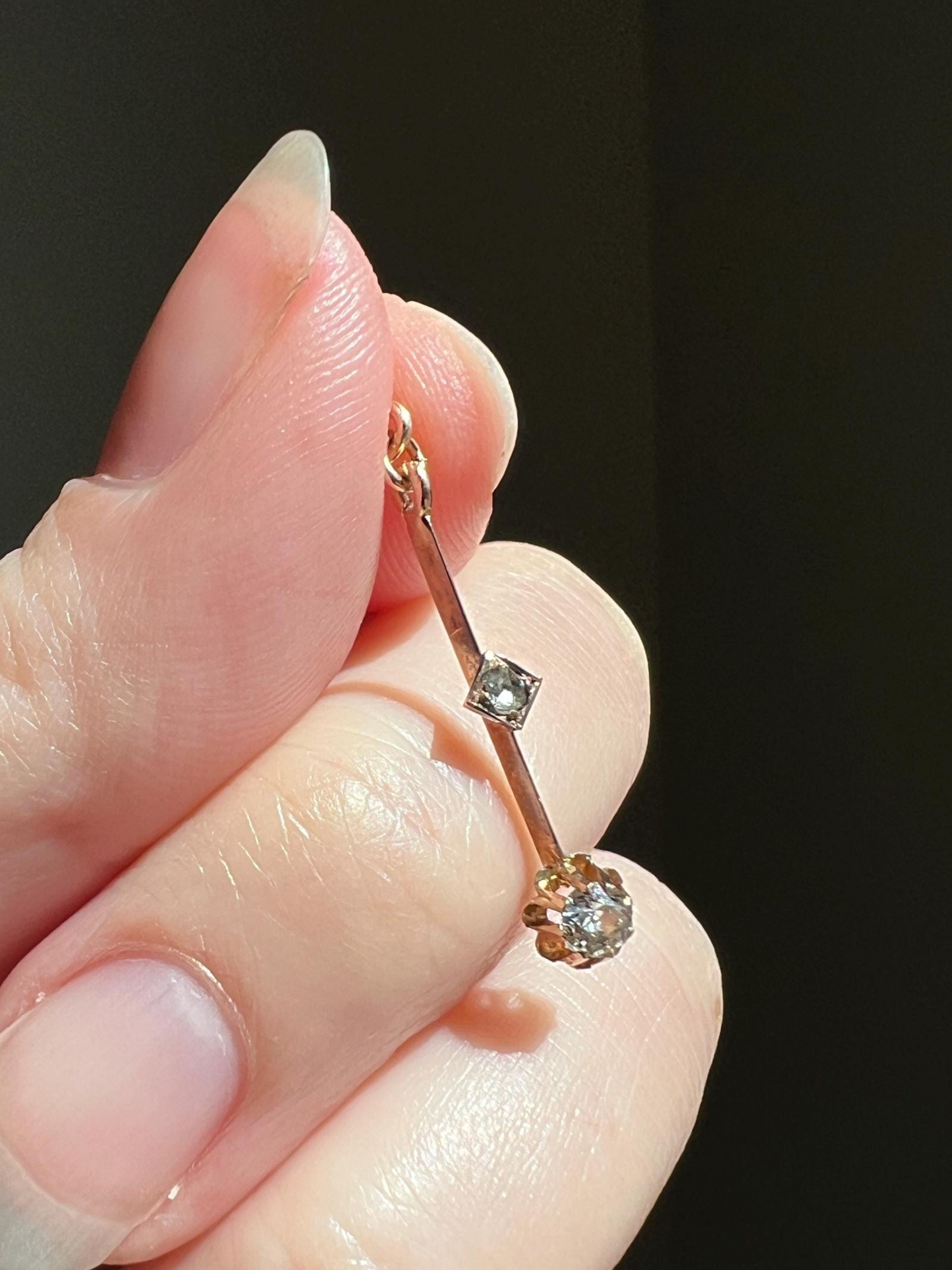 VICTORIAN Antique Old Mine Cut DIAMOND Rose Cut Dangle PENDANT Linear Charm 18k Gold 10k Loop French Belle Epoque Buttercup Minimalist Gift