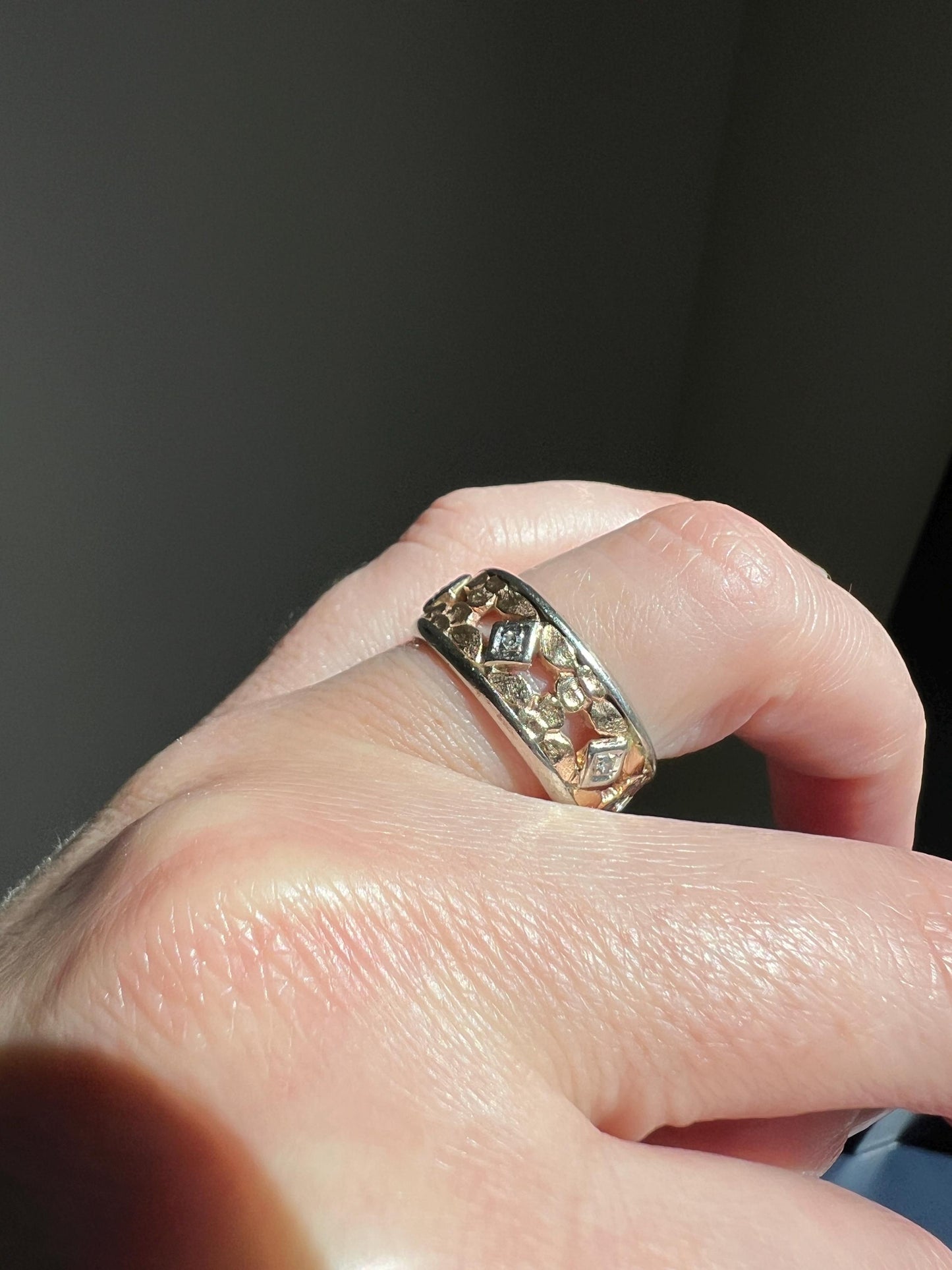 FLORAL Art Deco ANTIQUE Diamond Two Tone 14k Gold Rose White Ring Half Daisy Forget Me Not Eternity Wide Band Wedding Chunky Stacker Flower