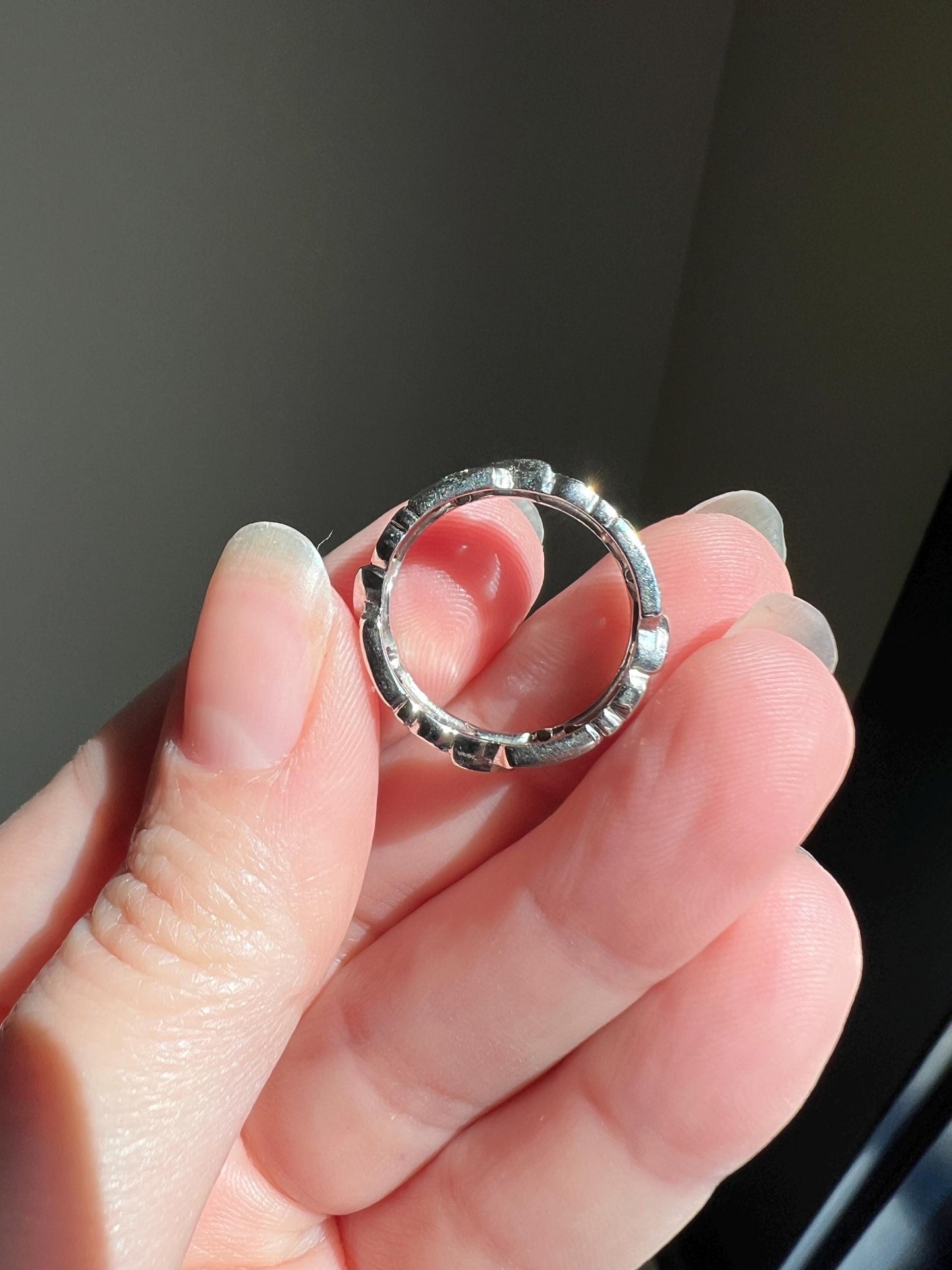 Swirling Art Deco Milgrain ANTIQUE Old Mine Single Cut 28 Diamond 14k White Gold Ring Eternity Wide Band Wedding Chunky Stacker