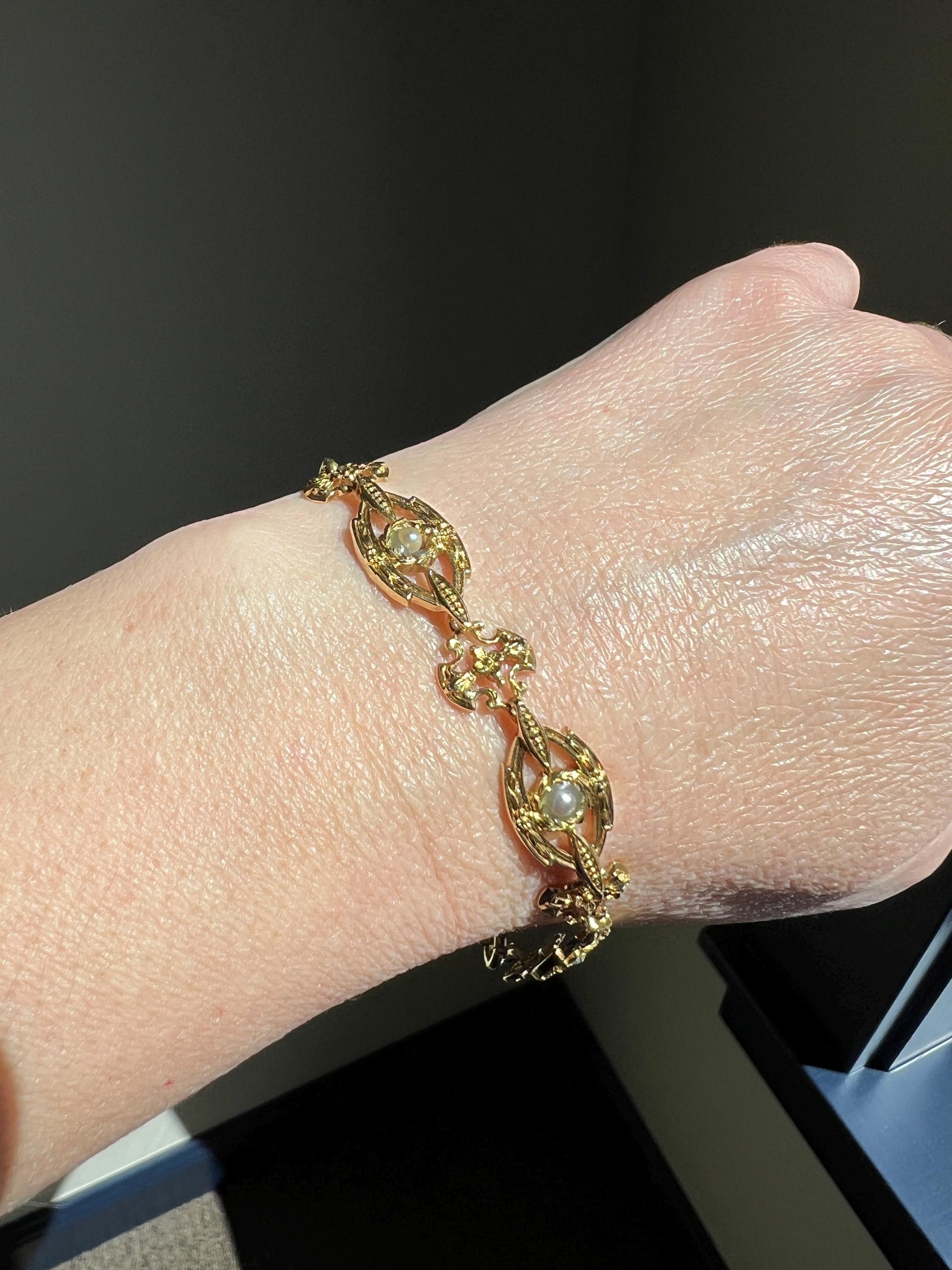 Two for One NECKLACE BRACELET 20g 18k Gold Changeable French Belle Epoque Floral Garland Heavy Chain Forget Me Not Pearls Ornate Victorian