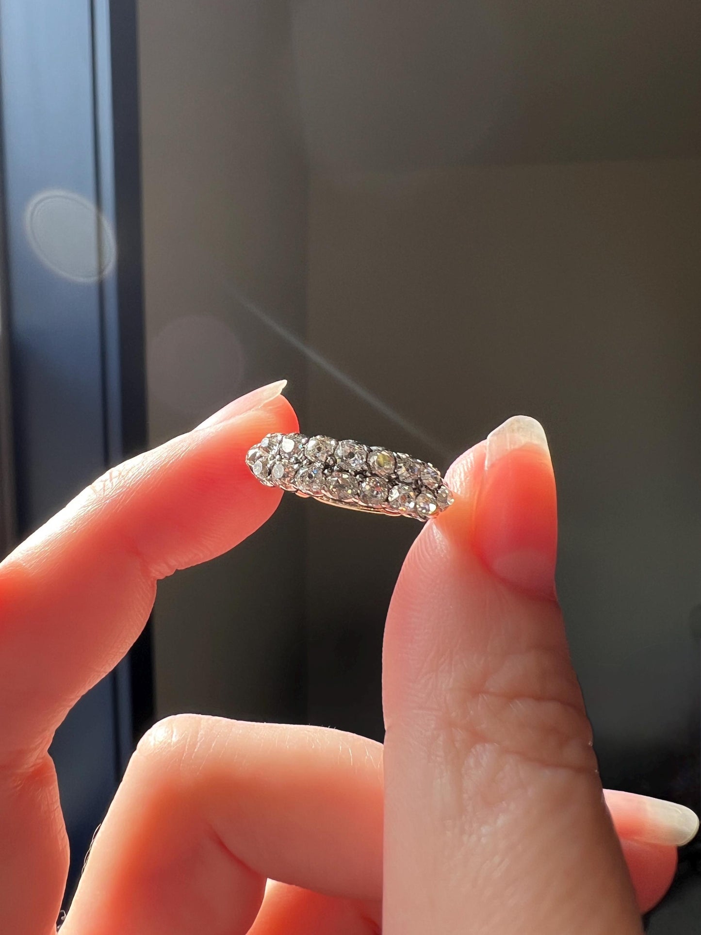Antique 1.25 Carat Chunky Old Mine Cut DIAMOND Victorian 14k Gold Silver Double Row Ring Collet Set Band Romantic Gift Stacker 1.25ctw OMC