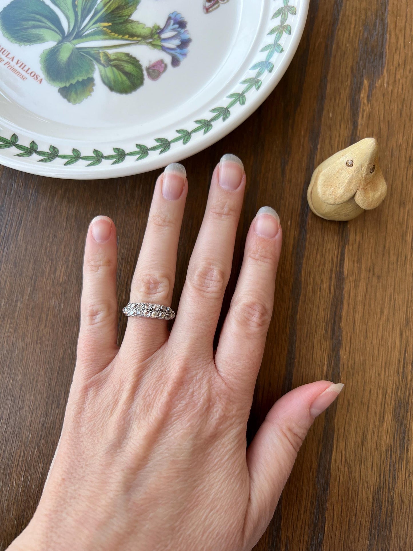 Antique 1.25 Carat Chunky Old Mine Cut DIAMOND Victorian 14k Gold Silver Double Row Ring Collet Set Band Romantic Gift Stacker 1.25ctw OMC