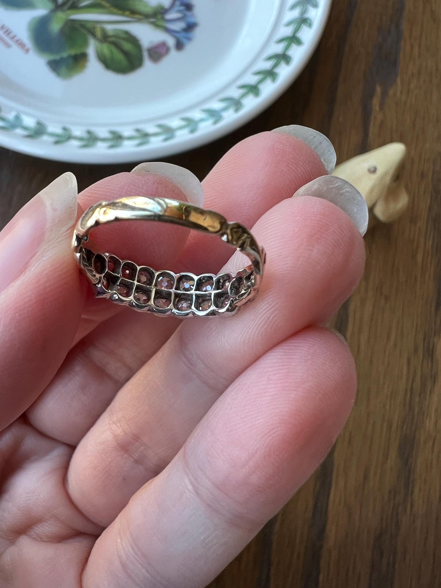 Antique 1.25 Carat Chunky Old Mine Cut DIAMOND Victorian 14k Gold Silver Double Row Ring Collet Set Band Romantic Gift Stacker 1.25ctw OMC