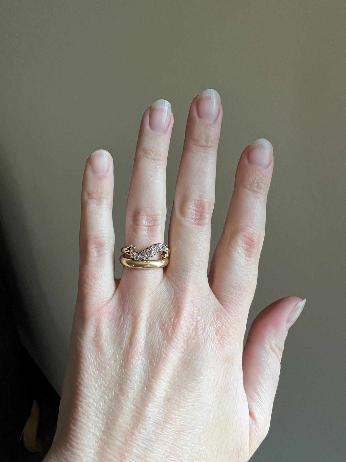 SWIRL Old Mine Cut DIAMOND Five Stone Band Crossover Ring Swirl Band 18k Gold Antique Bypass Ornate Stacker Victorian Sparkle Romantic Gift