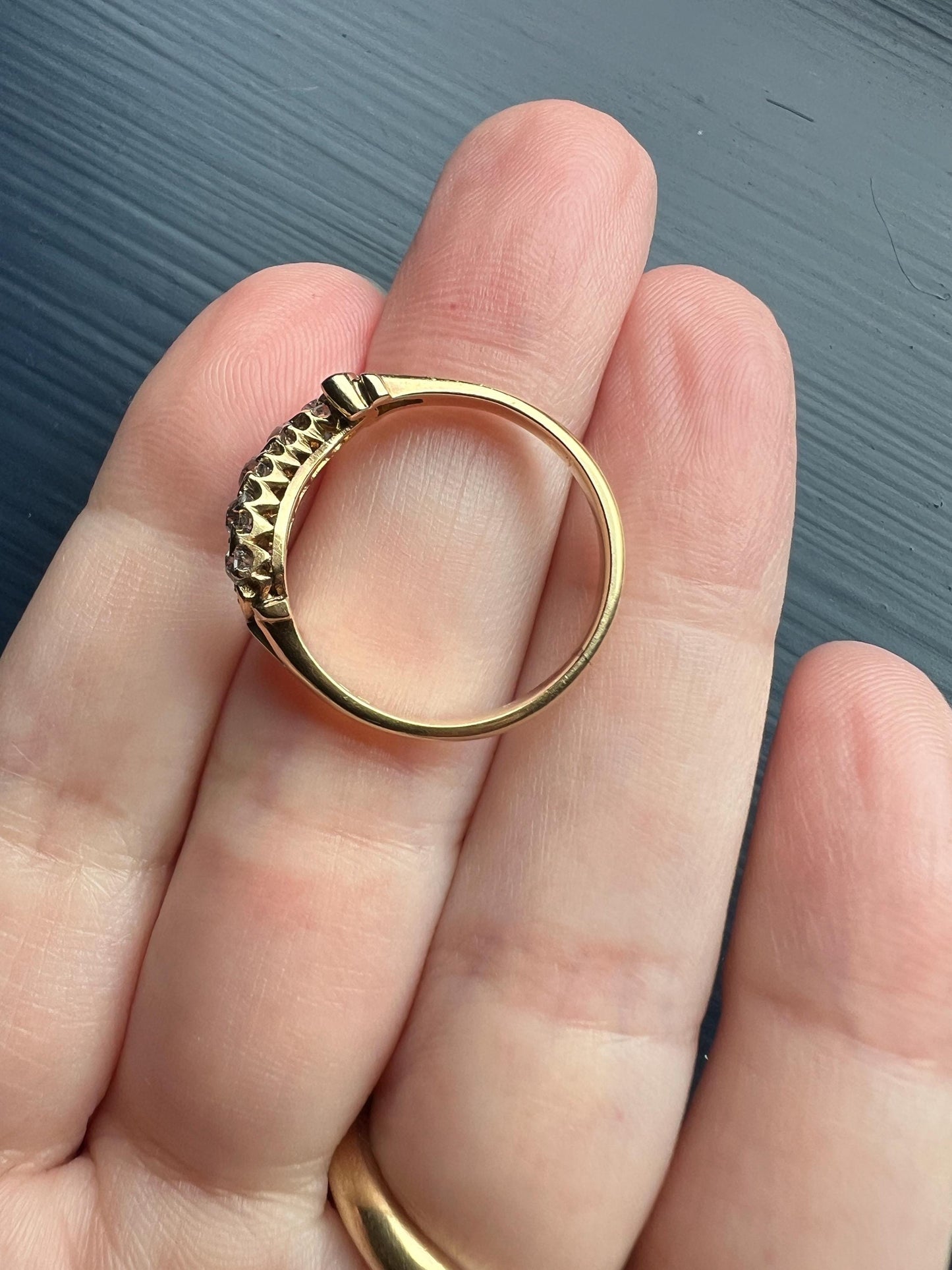 SWIRL Old Mine Cut DIAMOND Five Stone Band Crossover Ring Swirl Band 18k Gold Antique Bypass Ornate Stacker Victorian Sparkle Romantic Gift