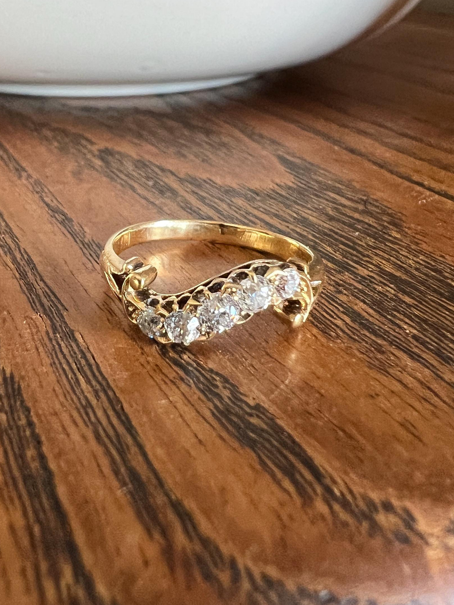 RESERVED - Final Payment - SWIRL Old Mine Cut DIAMOND Five Stone Band Crossover Ring Swirl Band 18k Gold Antique Bypass Ornate Stacker Victorian