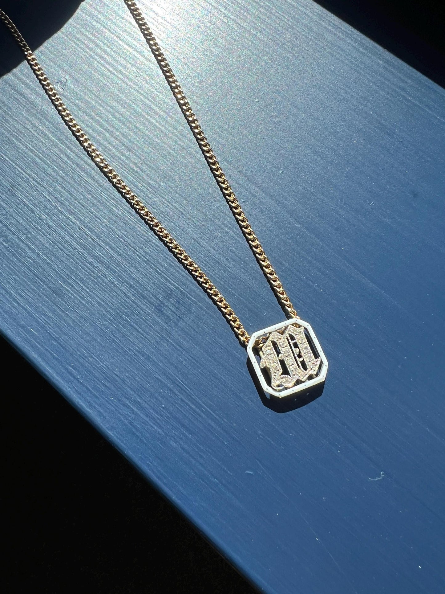 Antique INITIAL M or W Letter Rose Cut DIAMOND Pendant 14k Gold Enamel Bracelet Necklace Charm Gift Symbol Victorian - Art Deco Geometric