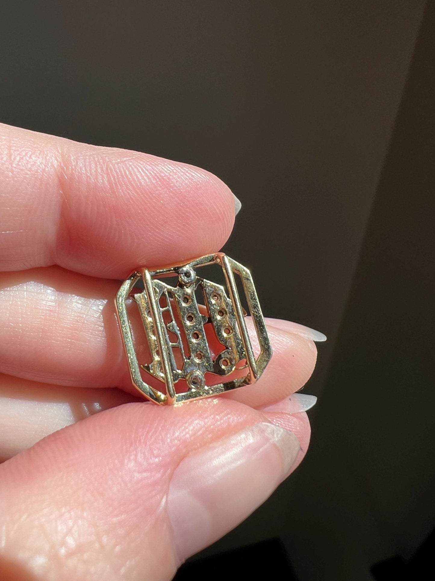 Antique INITIAL M or W Letter Rose Cut DIAMOND Pendant 14k Gold Enamel Bracelet Necklace Charm Gift Symbol Victorian - Art Deco Geometric
