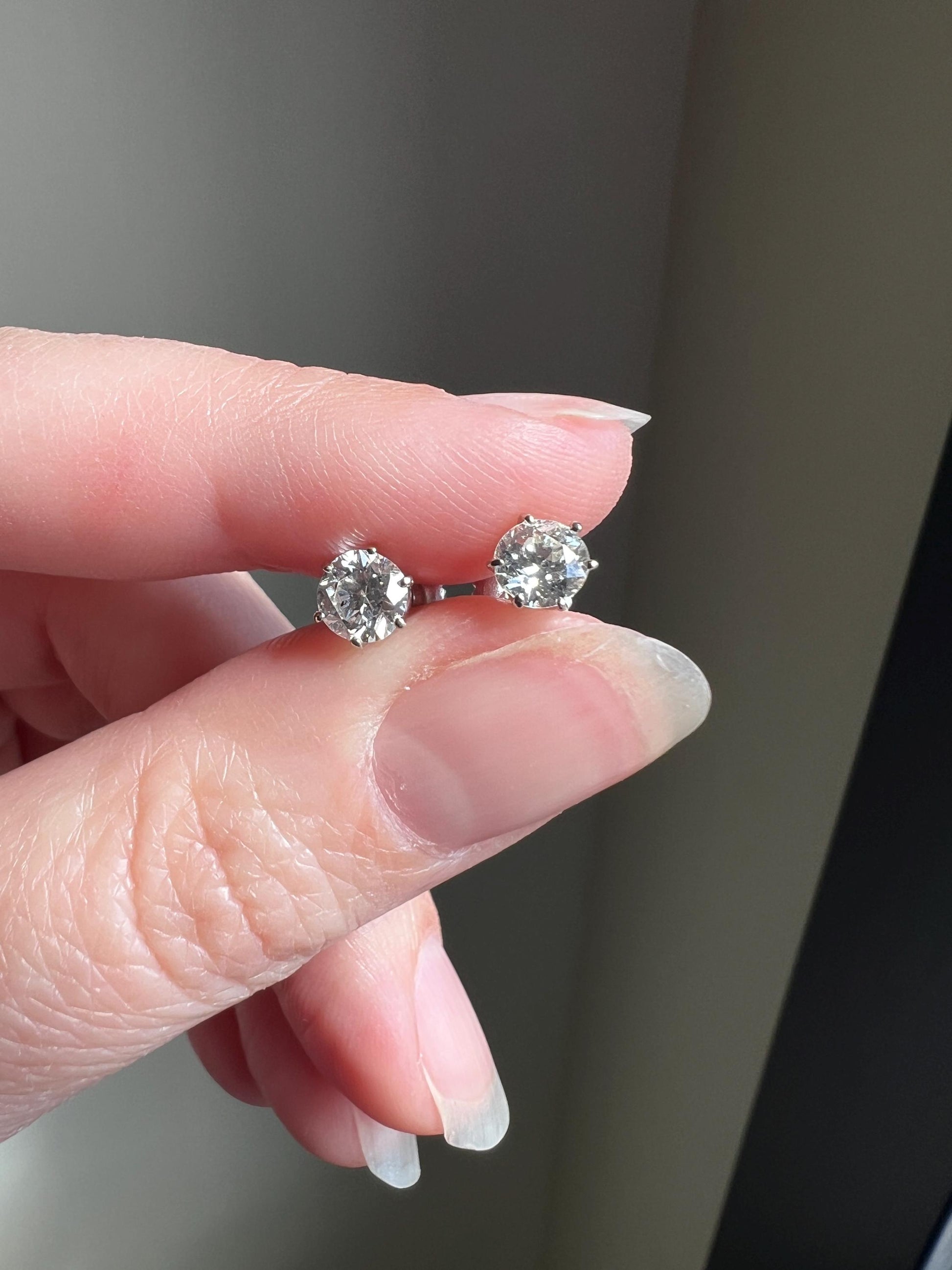 Transitional Cut 1 Carat DIAMOND Stud Earrings 14k White GOLD Gift Vintage Bridal Something Old Sparkle Minimalist Screw Back