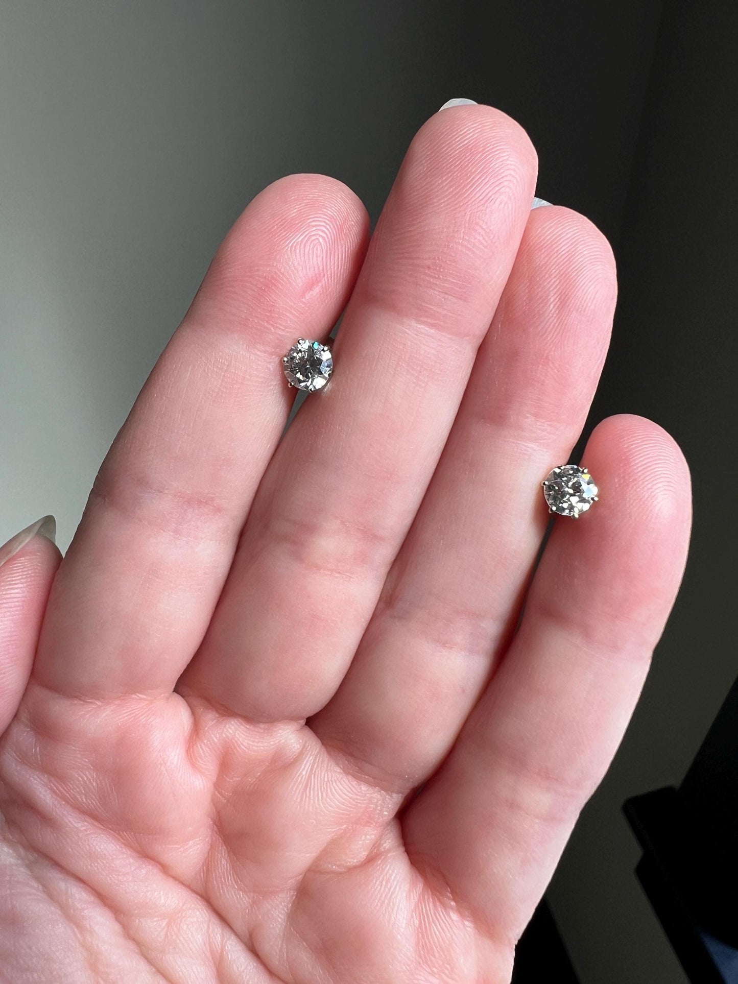 Transitional Cut 1 Carat DIAMOND Stud Earrings 14k White GOLD Gift Vintage Bridal Something Old Sparkle Minimalist Screw Back