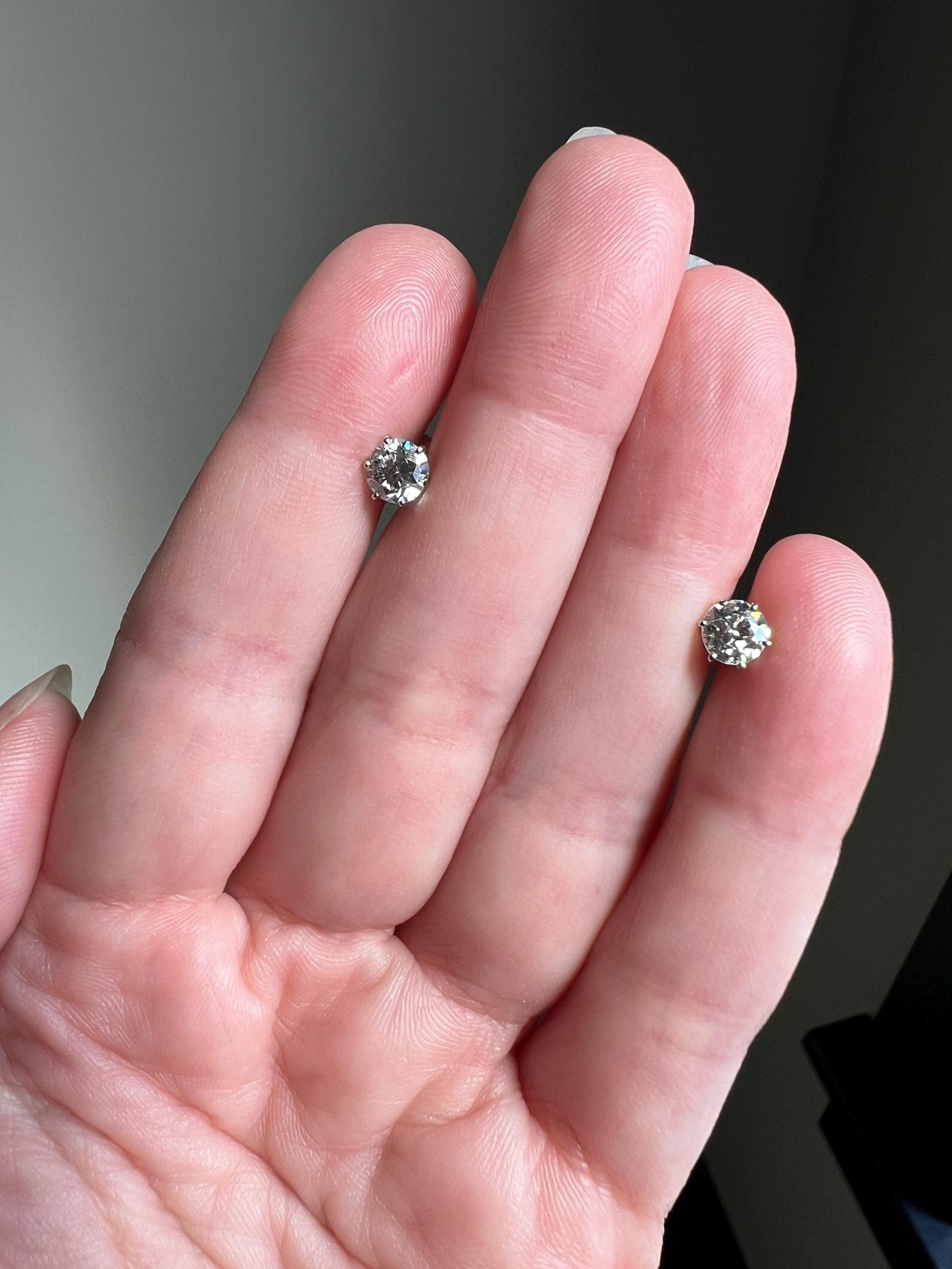 Transitional Cut 1 Carat DIAMOND Stud Earrings 14k White GOLD Gift Vintage Bridal Something Old Sparkle Minimalist Screw Back
