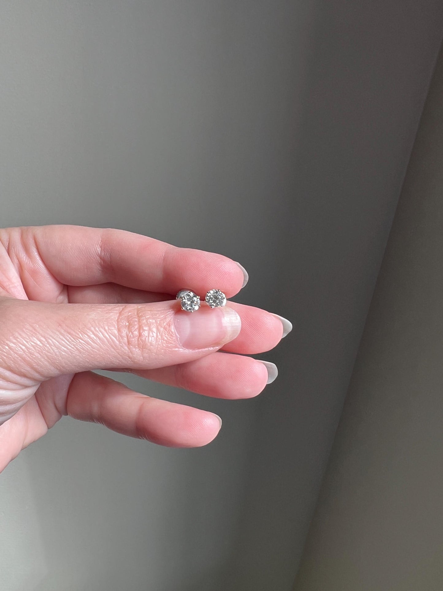Transitional Cut 1 Carat DIAMOND Stud Earrings 14k White GOLD Gift Vintage Bridal Something Old Sparkle Minimalist Screw Back