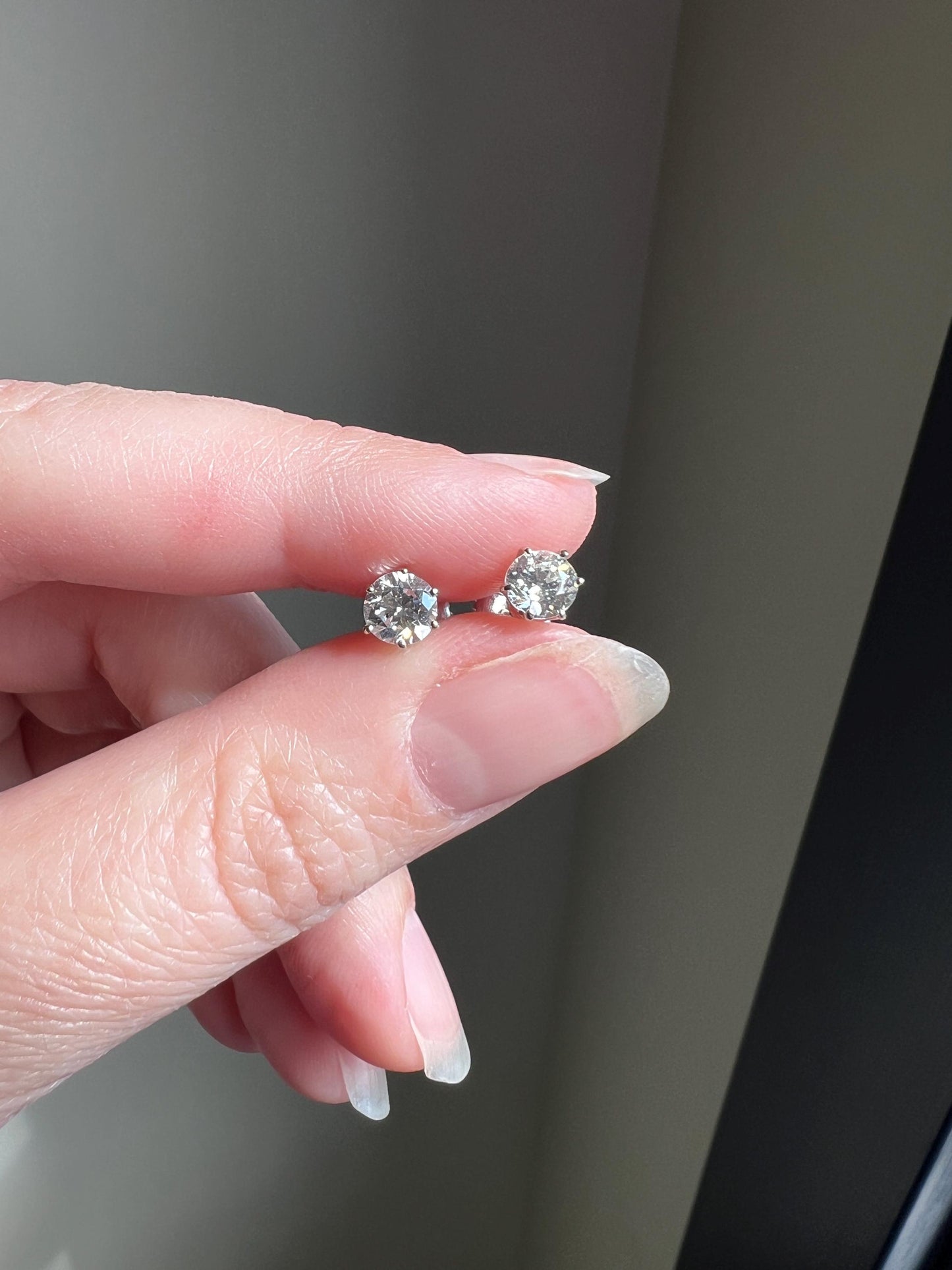 Transitional Cut 1 Carat DIAMOND Stud Earrings 14k White GOLD Gift Vintage Bridal Something Old Sparkle Minimalist Screw Back