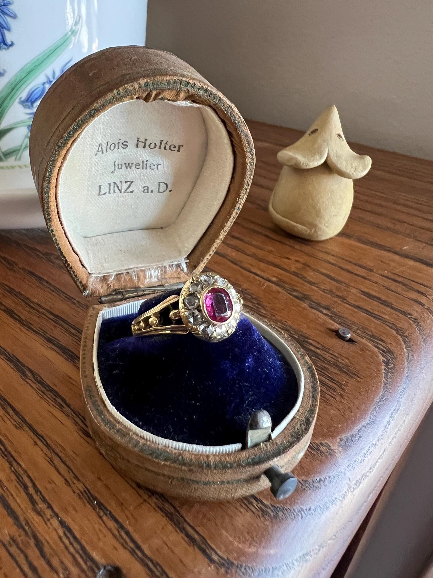 VICTORIAN Antique Pink Old Cut Natural RUBY Rose Cut Diamond Halo Ring Bead Ball Rivet Band 18k Gold Ornate Stacker Love Gift Belle Epoque