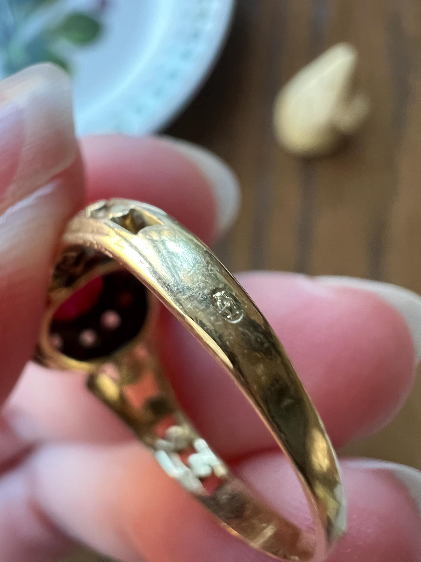 VICTORIAN Antique Pink Old Cut Natural RUBY Rose Cut Diamond Halo Ring Bead Ball Rivet Band 18k Gold Ornate Stacker Love Gift Belle Epoque