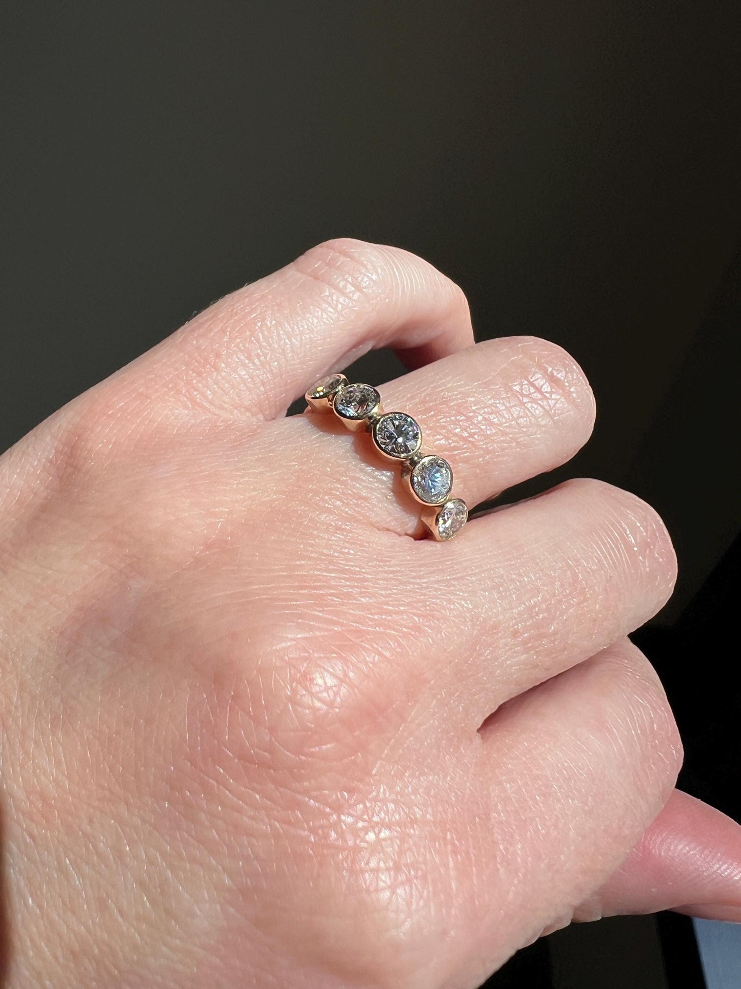 Vintage 1.35 Carat DIAMOND Uniform Five Stone Band Stacker Ring 18k Gold French Wedding Circular Bezel Set Half Hoop Linear 1 1/3 1.35Ctw