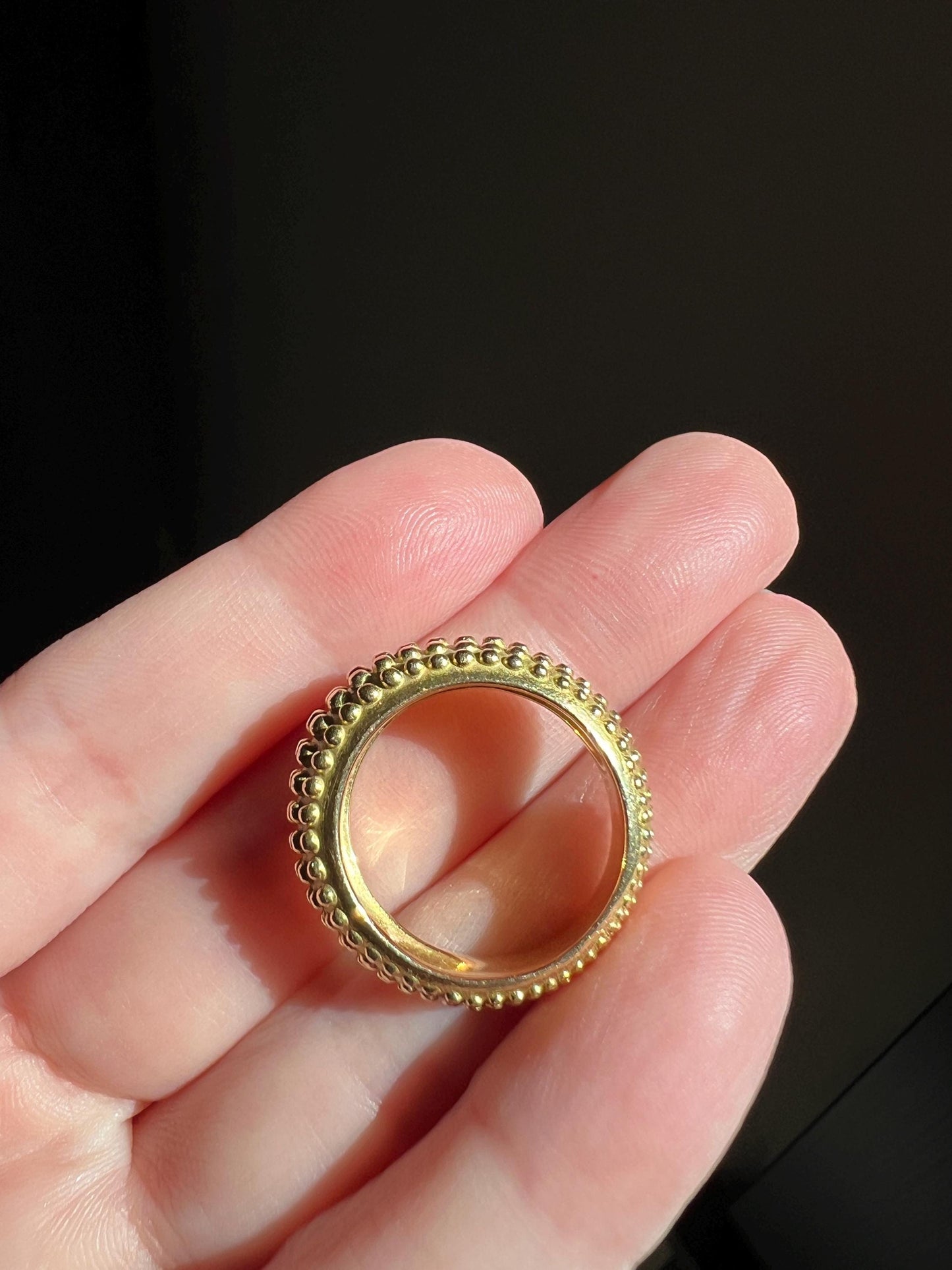 Heavy Ball Rivet Domed Band French Beaded 18k Gold Ring Satin & Shine Chunky Bombe Stacker Glowing 360 Texture Layering Statement Fun Retro