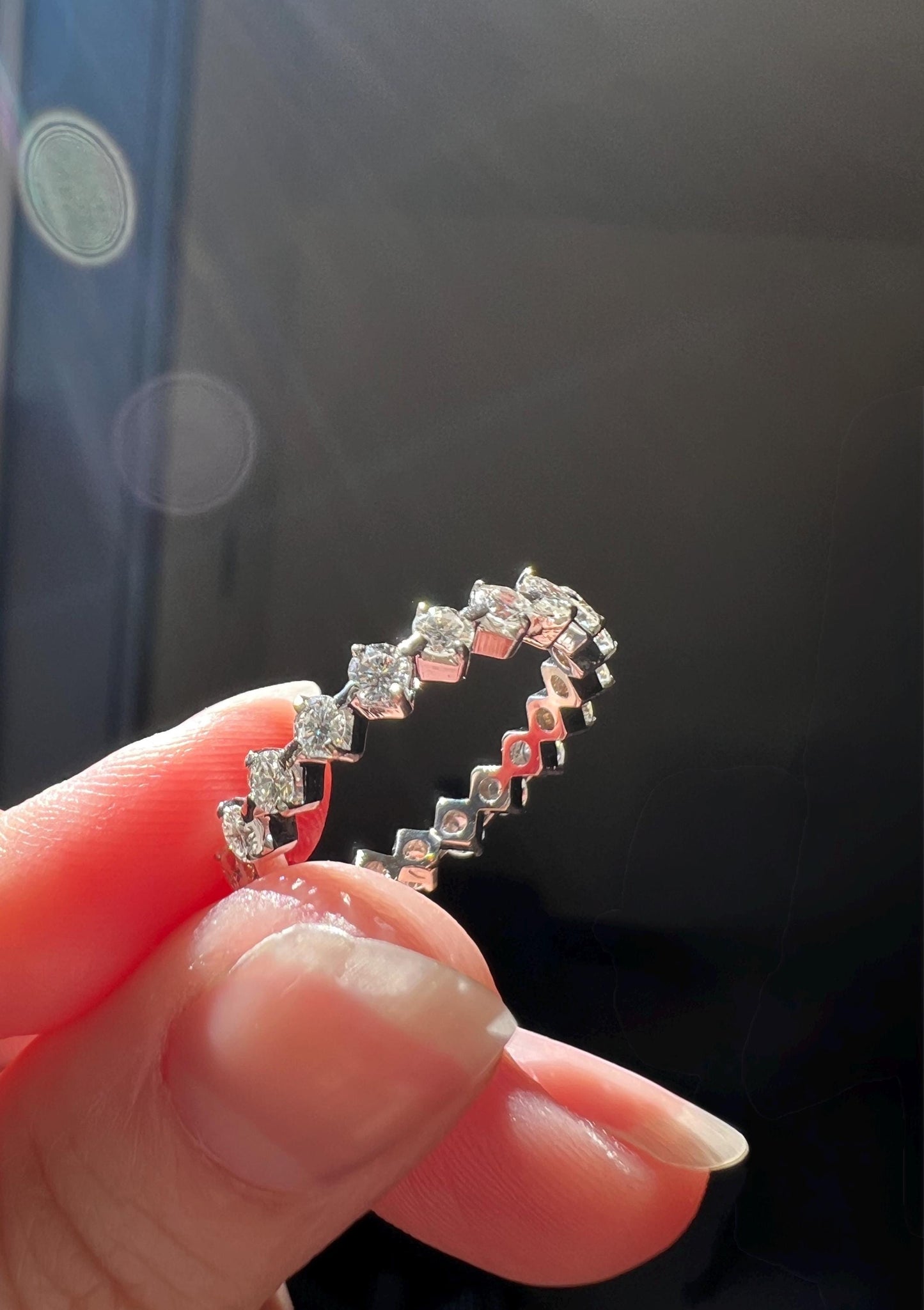 Vintage 1.35 Carat 20 Transitional Cut DIAMOND Full Eternity Hoop Ring 18k White Gold French Band Unique Romantic Gift Stacker 1.35Ctw 1 1/3