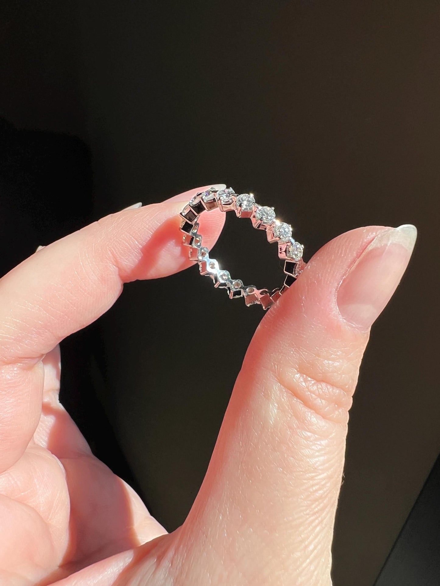 Vintage 1.35 Carat 20 Transitional Cut DIAMOND Full Eternity Hoop Ring 18k White Gold French Band Unique Romantic Gift Stacker 1.35Ctw 1 1/3