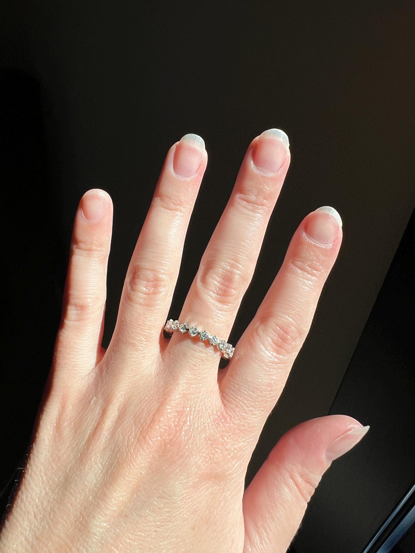 Vintage 1.35 Carat 20 Transitional Cut DIAMOND Full Eternity Hoop Ring 18k White Gold French Band Unique Romantic Gift Stacker 1.35Ctw 1 1/3