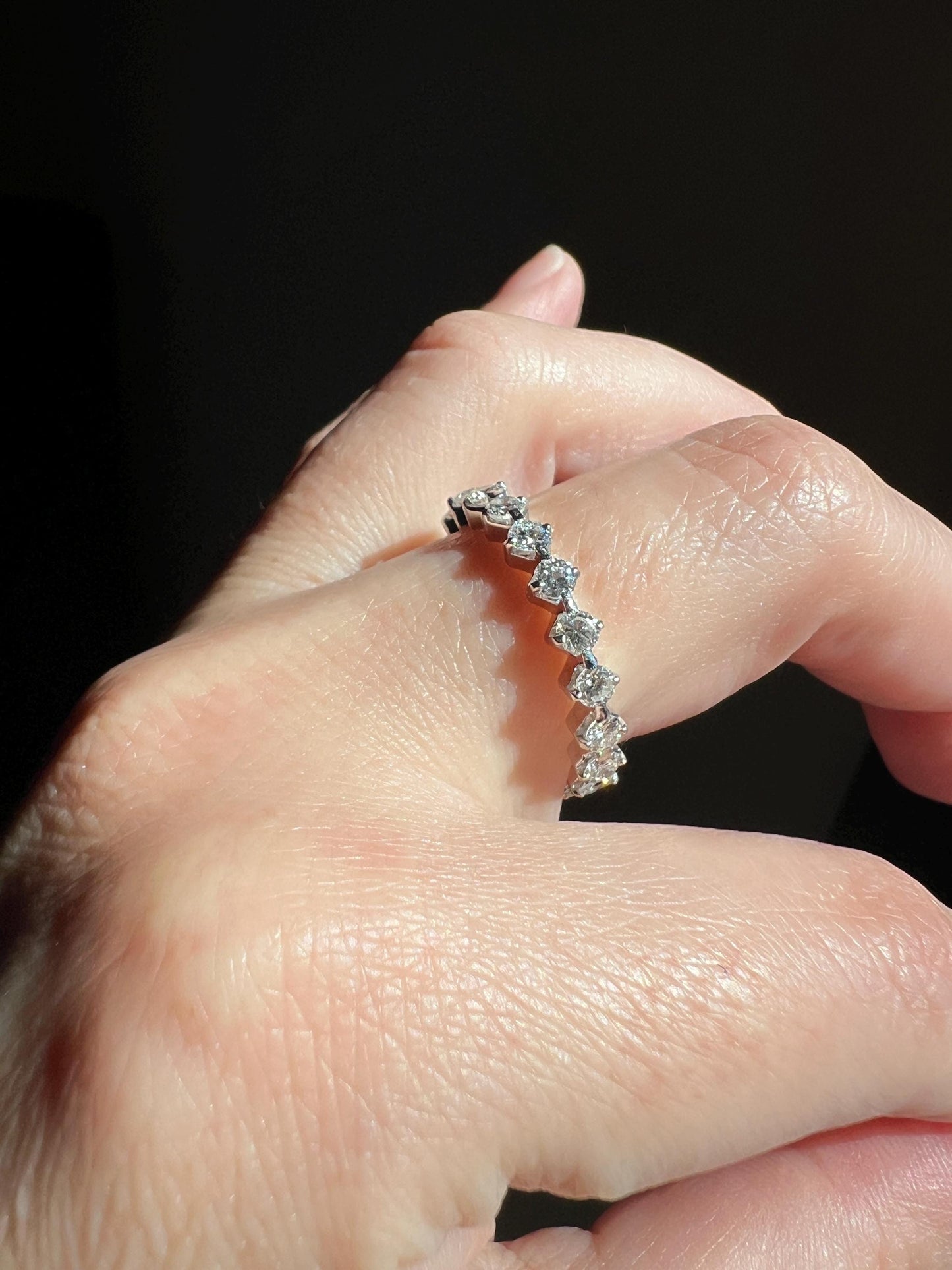 Vintage 1.35 Carat 20 Transitional Cut DIAMOND Full Eternity Hoop Ring 18k White Gold French Band Unique Romantic Gift Stacker 1.35Ctw 1 1/3
