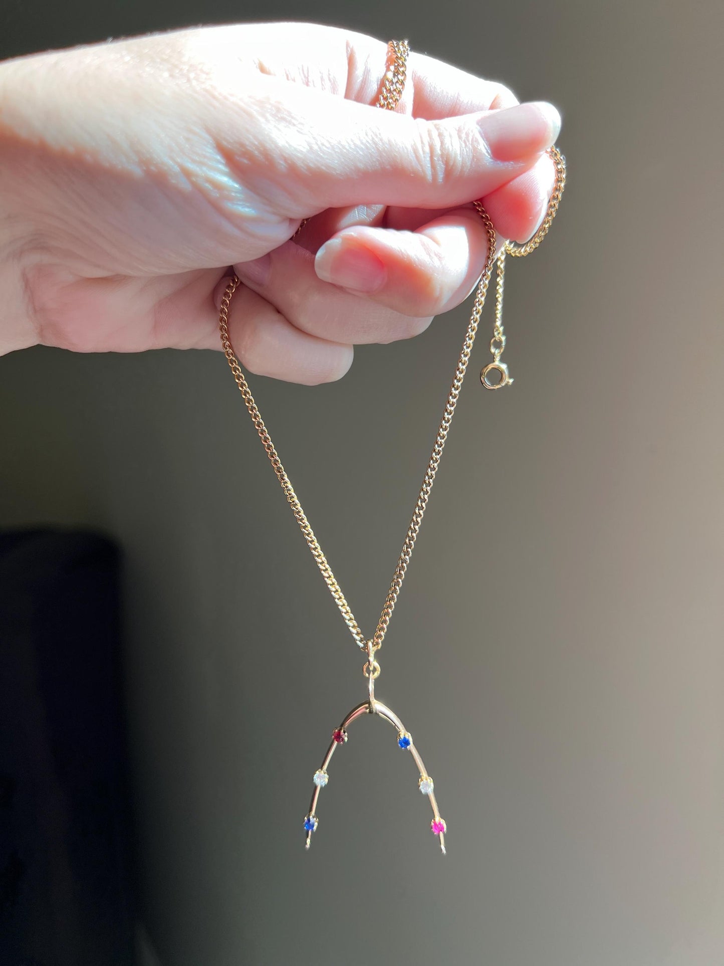XL Lucky WISHBONE Figural Antique Victorian Good Luck Charm 15k Gold Ruby Sapphire Old Mine Cut Diamond Colorful Amulet Neckmess Neckstack
